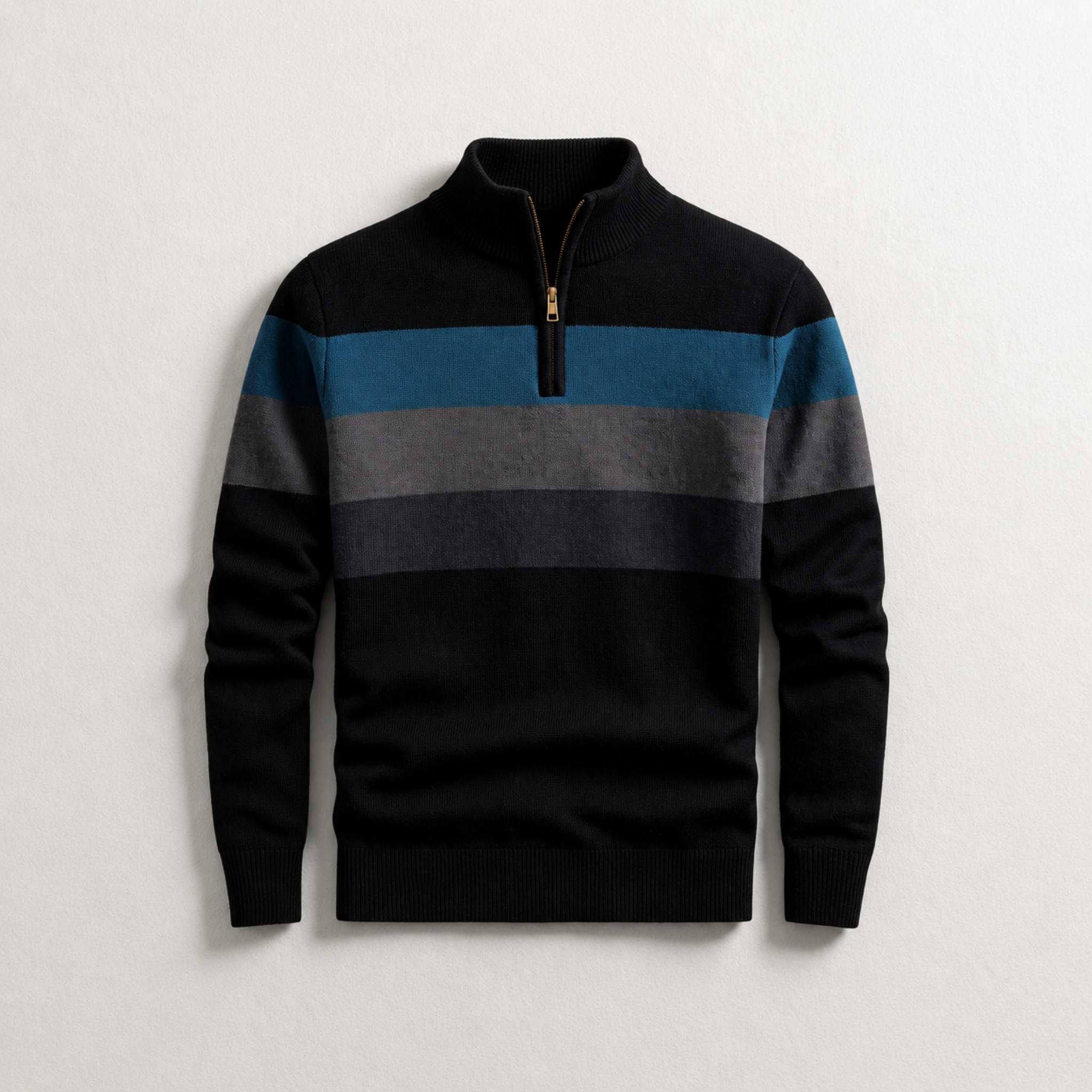 James - Men's Quarter-Zip Striped Knit Jumper with Ribbed Trim