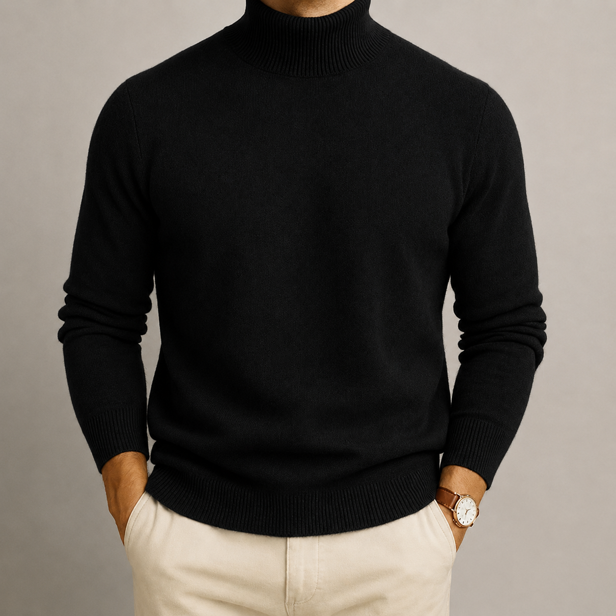 James - Men's Turtleneck Jumper with Ribbed Trim