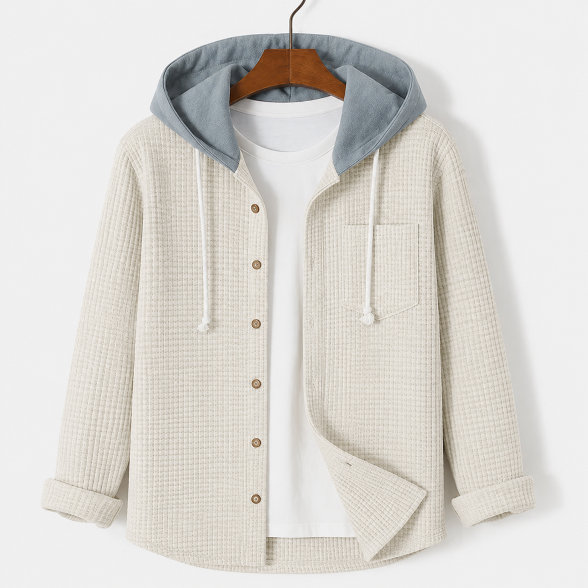 Charlie - Men's Ribbed Hooded Overshirt with Contrast Hood