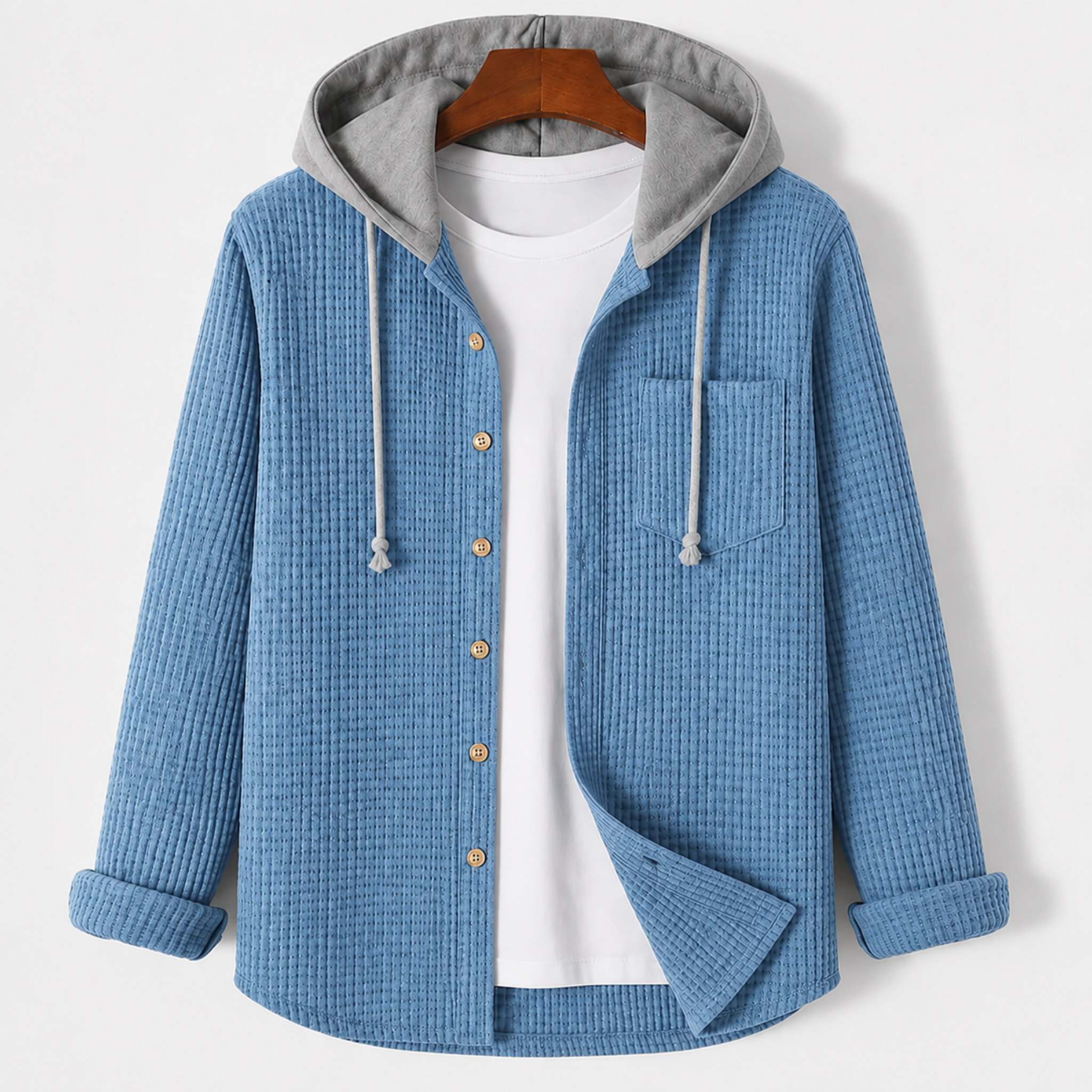 Charlie - Men's Ribbed Hooded Overshirt with Contrast Hood