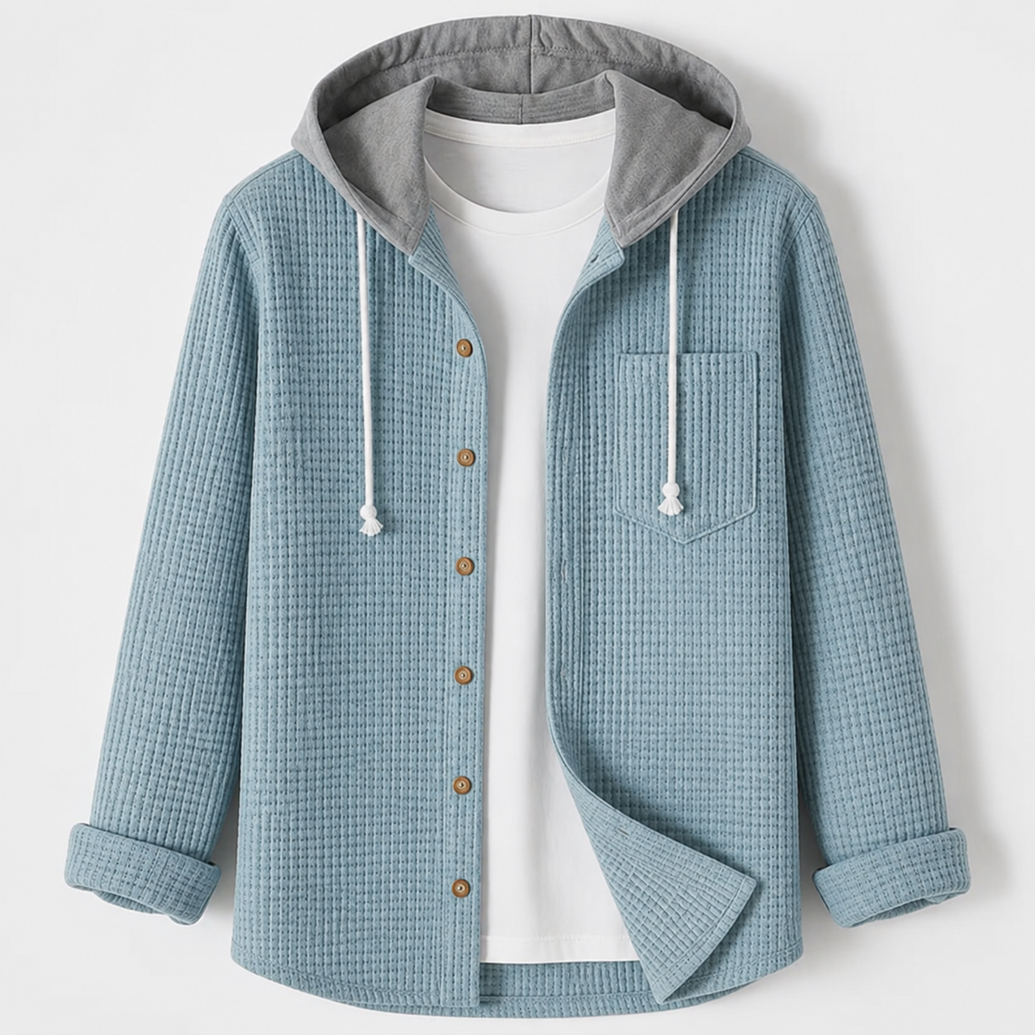 Charlie - Men's Ribbed Hooded Overshirt with Contrast Hood