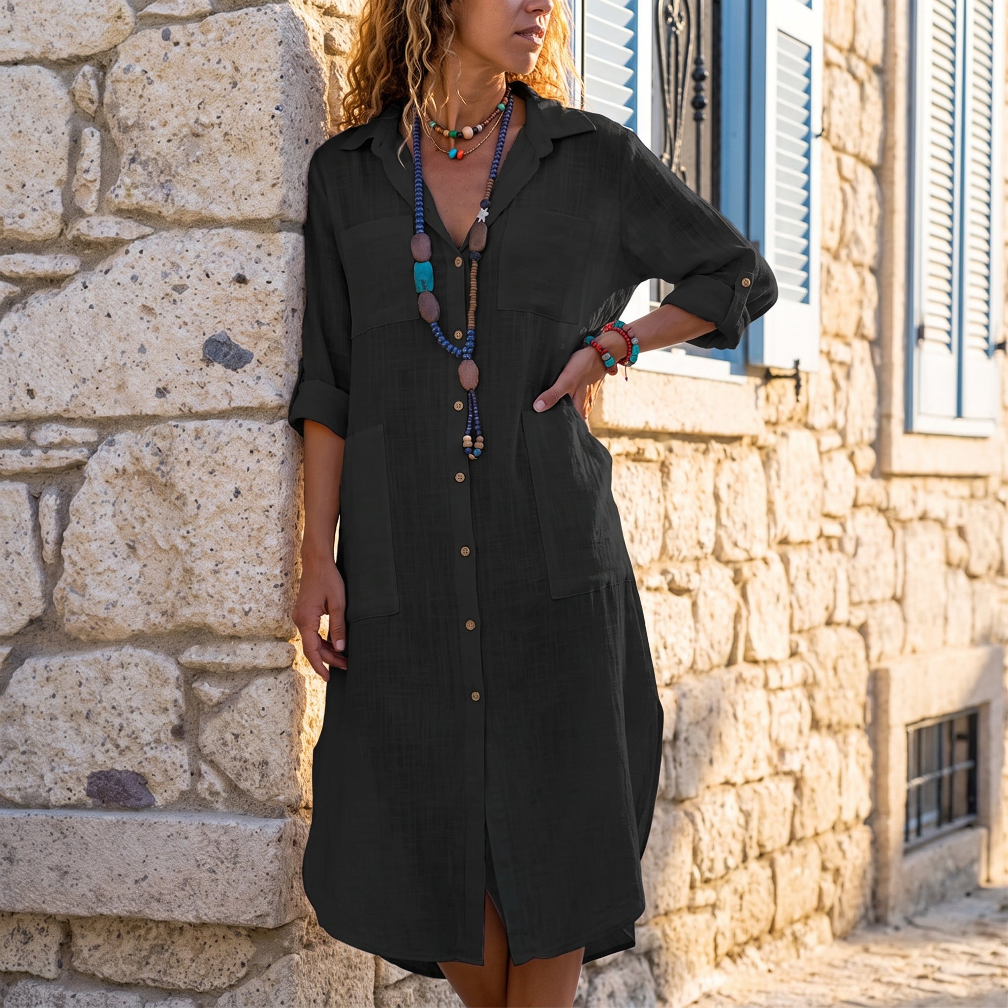 Georgia - Women's Summer Oversized Maxi Shirt Dress