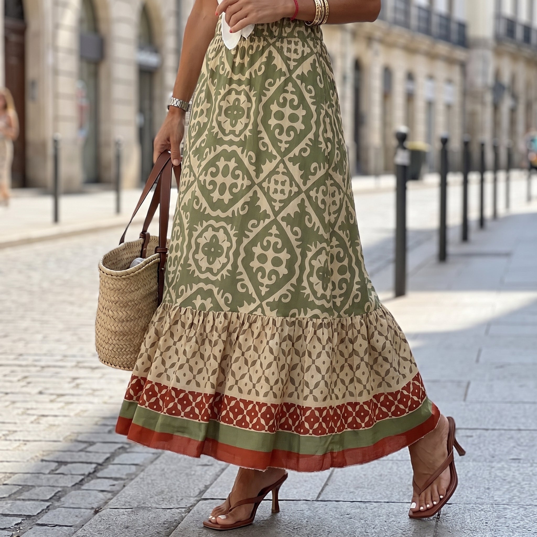 Beatrice - Women's Summer Printed Tiered Ruffle Maxi Skirt