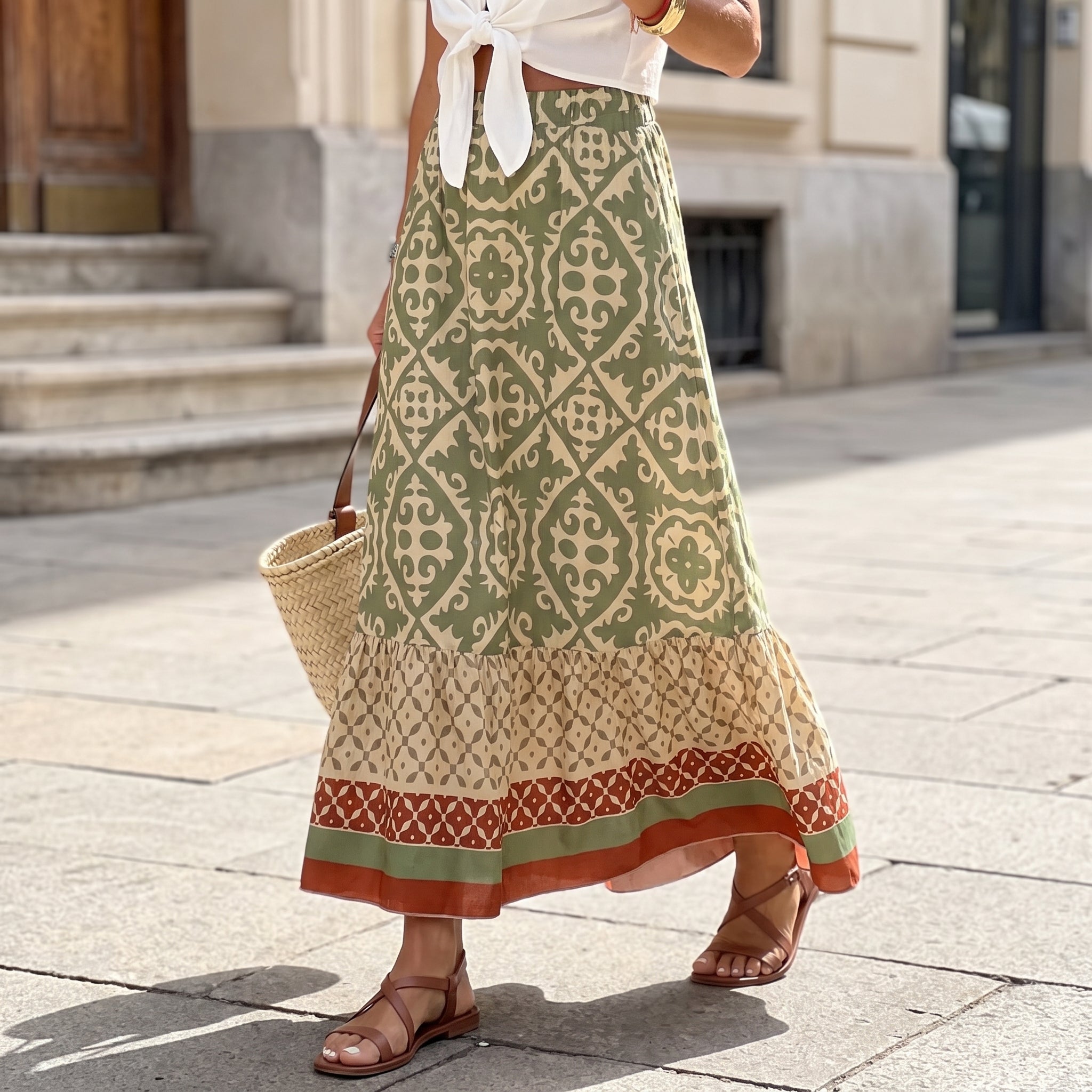 Beatrice - Women's Summer Printed Tiered Ruffle Maxi Skirt