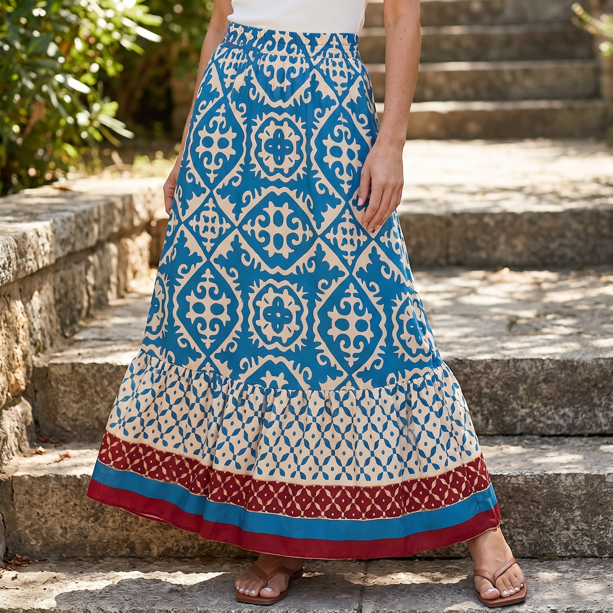 Beatrice - Women's Summer Printed Tiered Ruffle Maxi Skirt