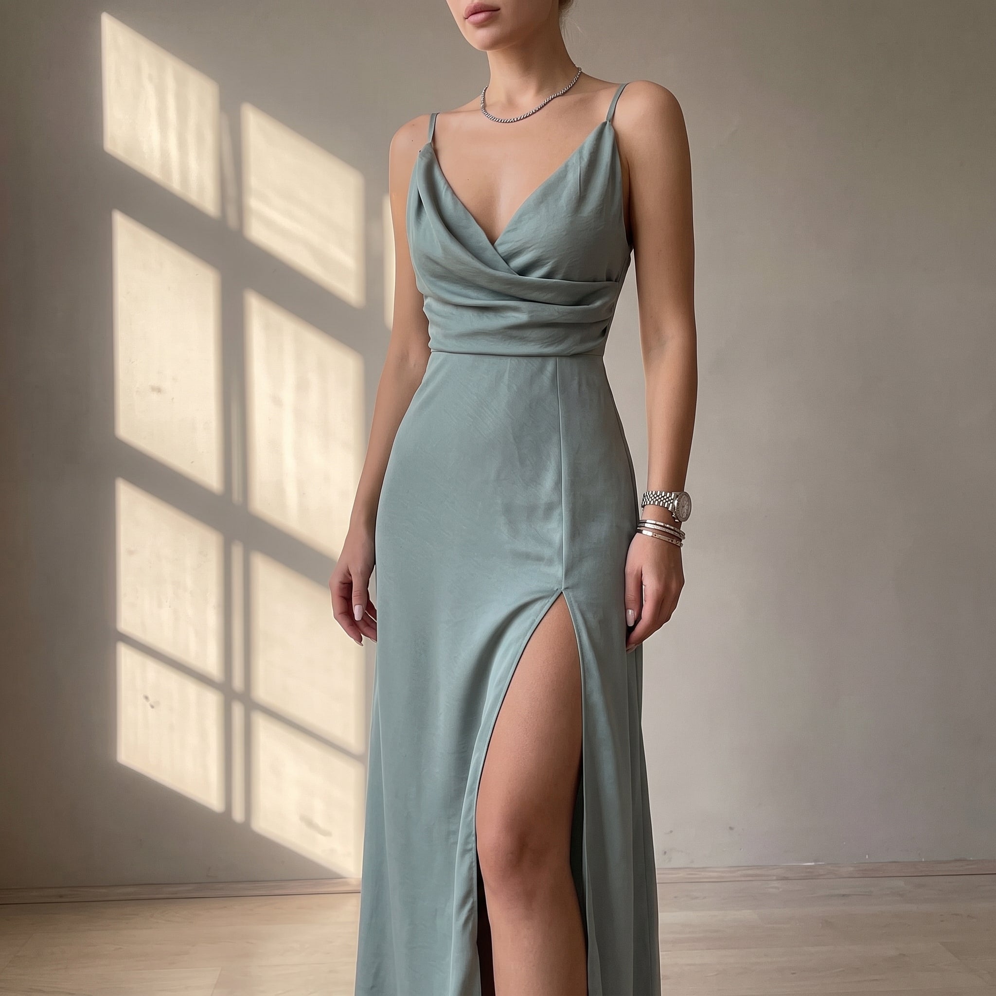 Lara - Women's Wedding Guest Cowl Neck Split Maxi Dress