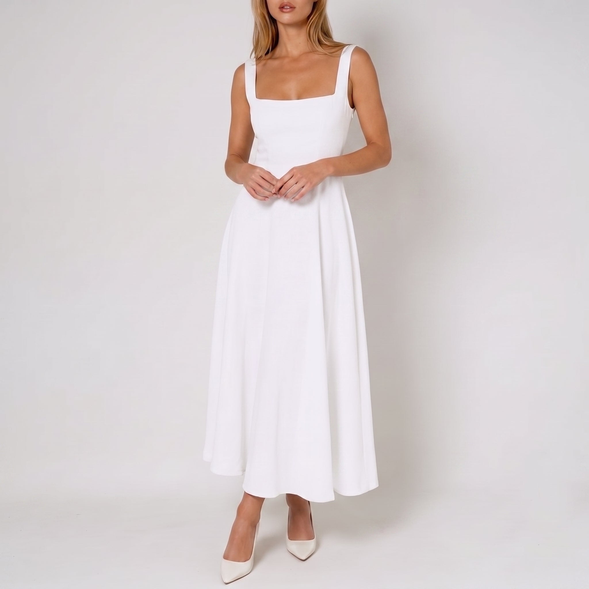 Victoria - Women's Evening Square Neck Ruched Bodice Maxi Dress