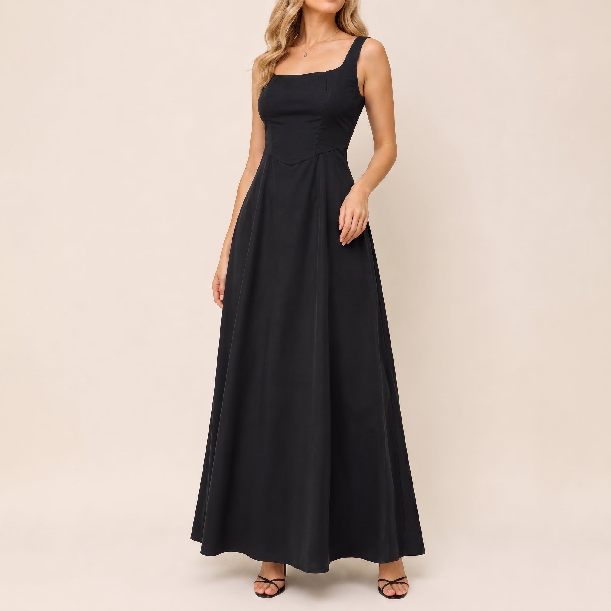 Victoria - Women's Evening Square Neck Ruched Bodice Maxi Dress
