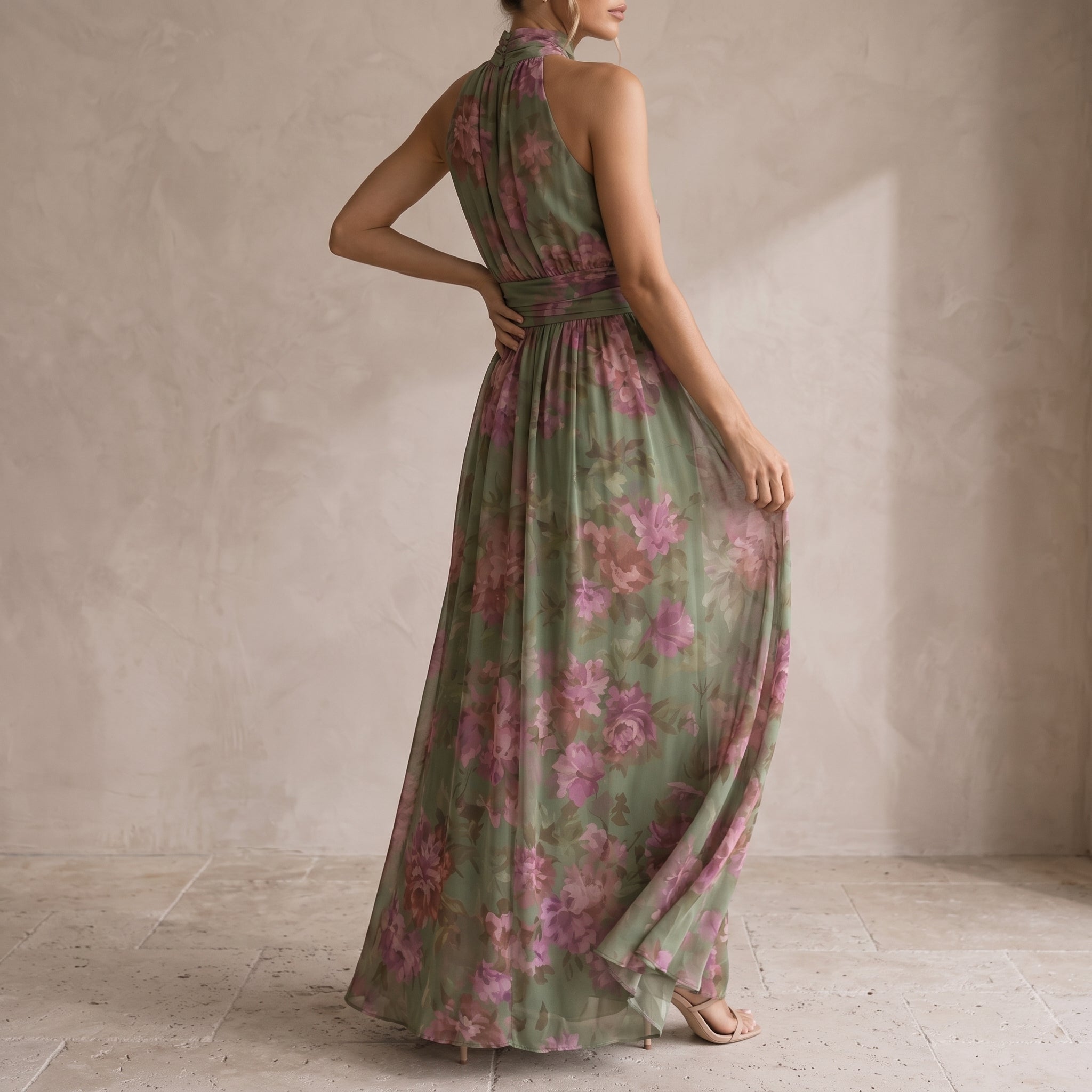 Lily - Women's Summer Floral Print Halter Neck Maxi Dress