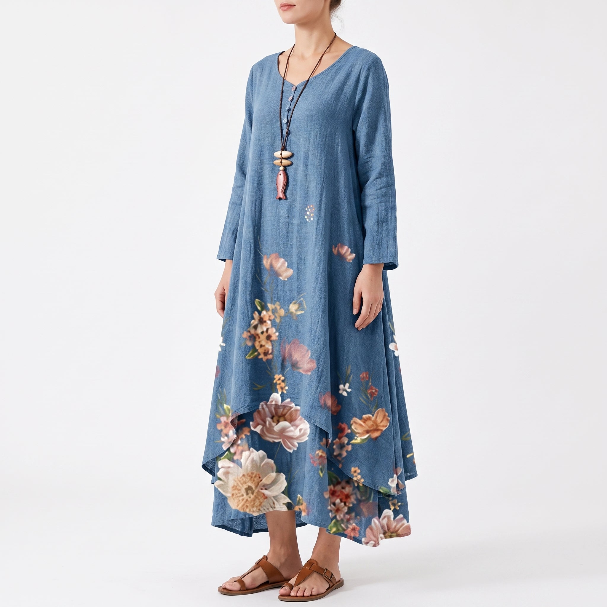 Emma - Women's Summer Floral Border Print Maxi Dress