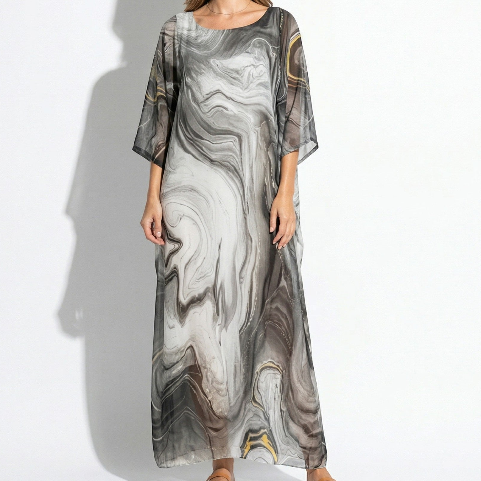 Lara - Women's Relaxed Fit Summer Marble Print Maxi Dress