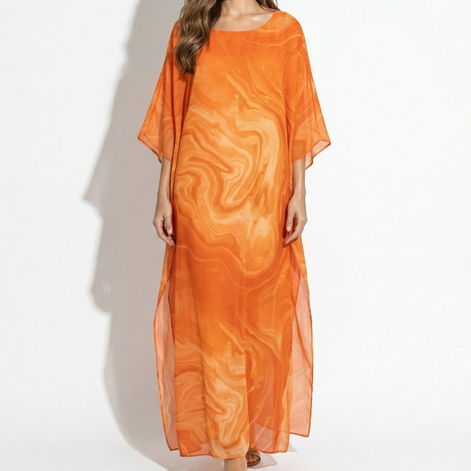 Lara - Women's Relaxed Fit Summer Marble Print Maxi Dress