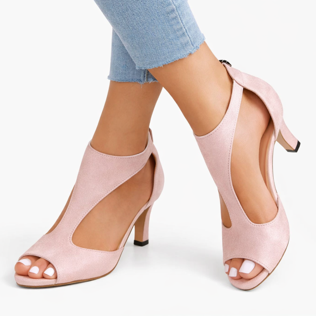 Mathilde - Women's Mid Heel Cut-Out Peep Toe Sandals