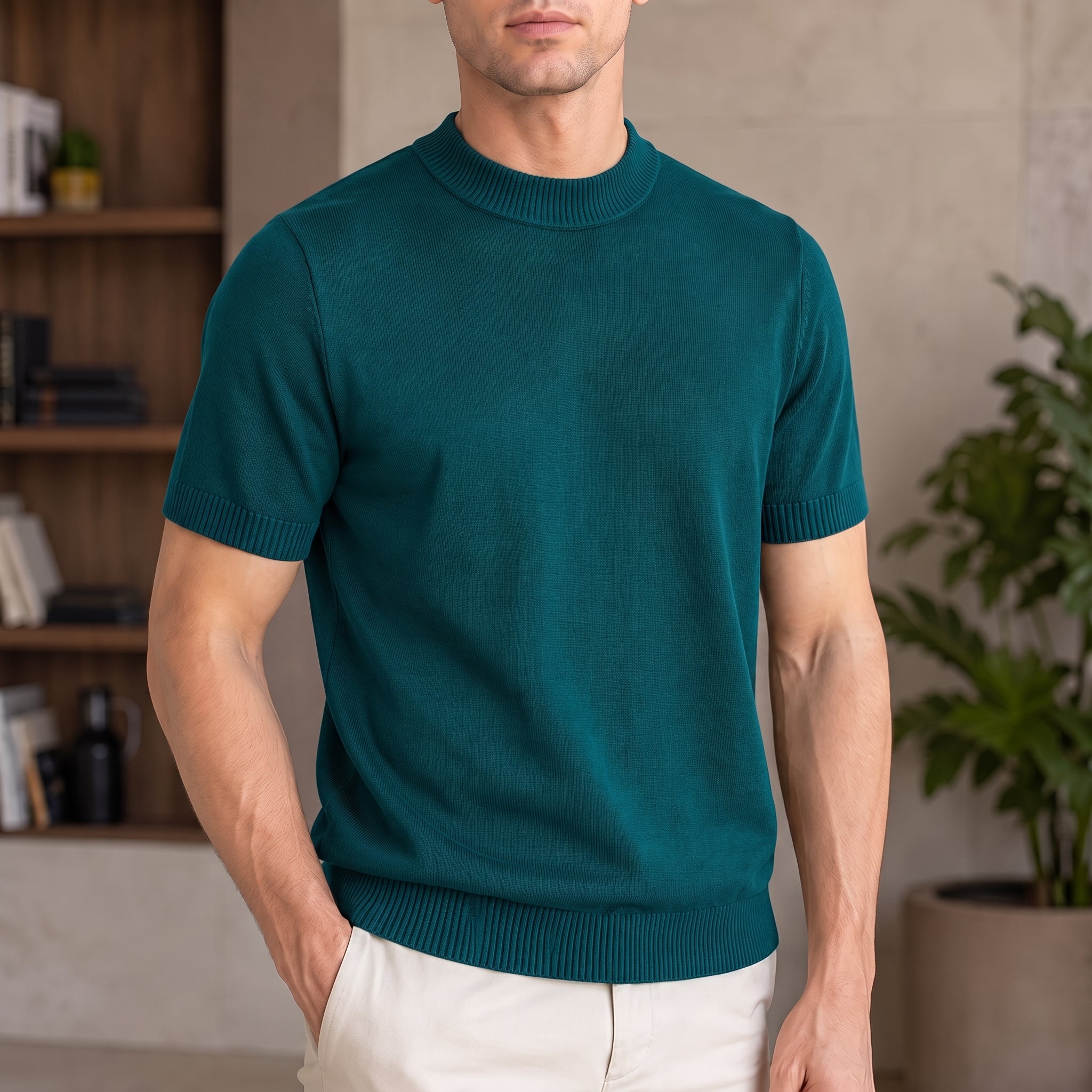 Thomas - Men's Summer Slim Fit Ribbed Mock Neck T-Shirt
