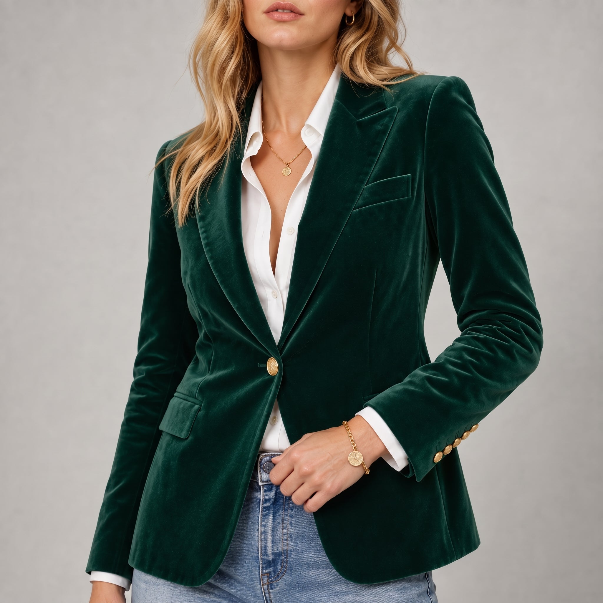 Sophie - Women's Tailored Single-Breasted Blazer with Gold Buttons
