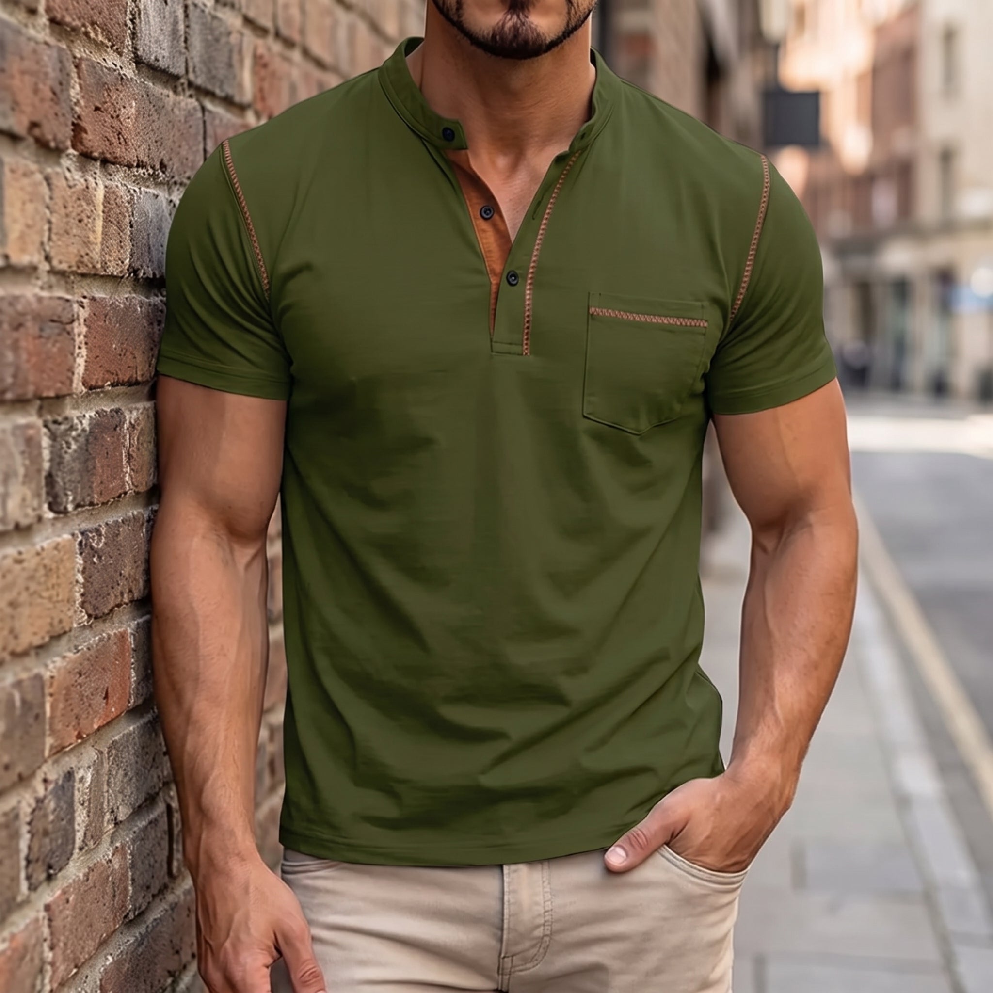 Friedrich - Men's Summer Grandad Collar Half Button T-Shirt