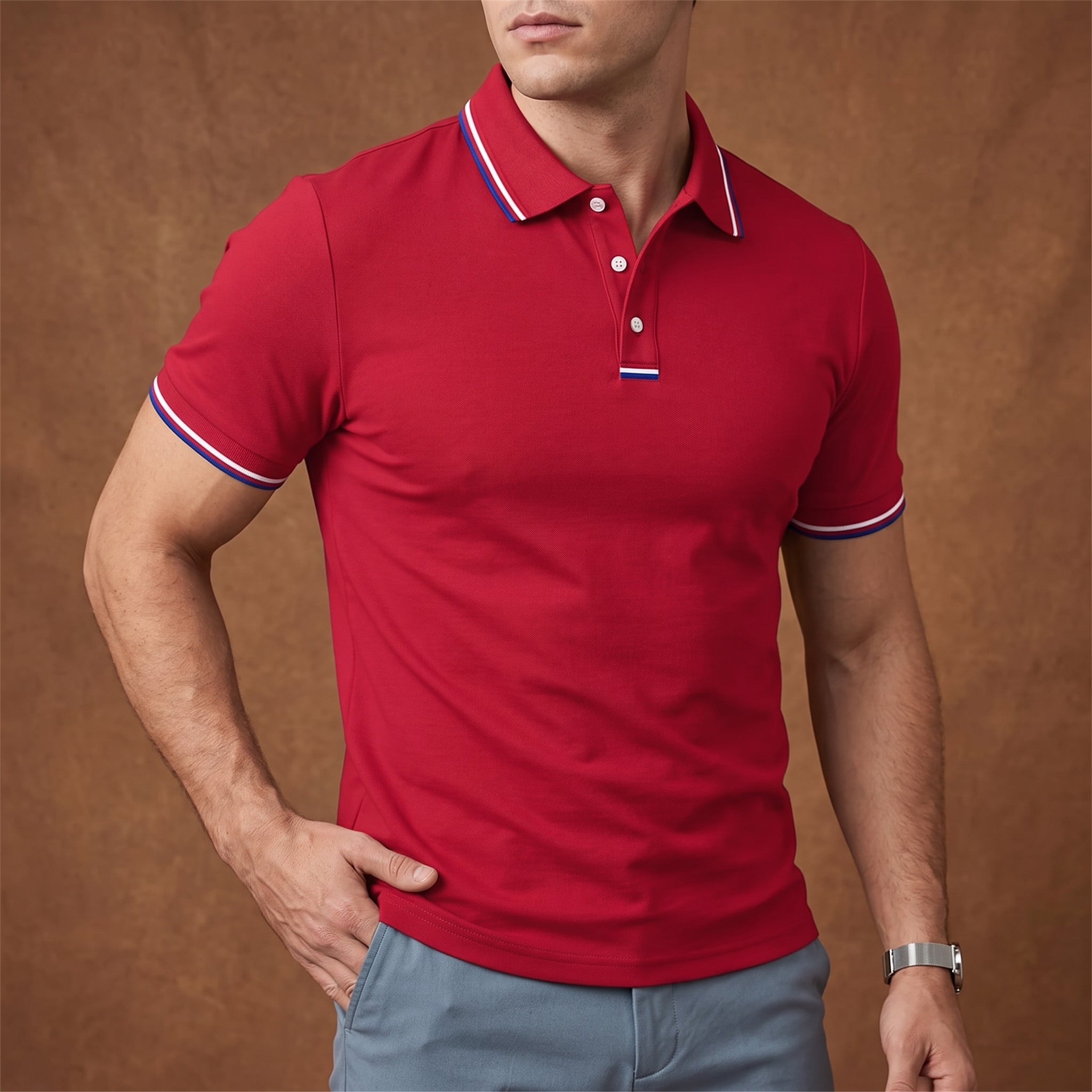 Arthur - Men's Summer Contrast Tipped Collar Polo Shirt