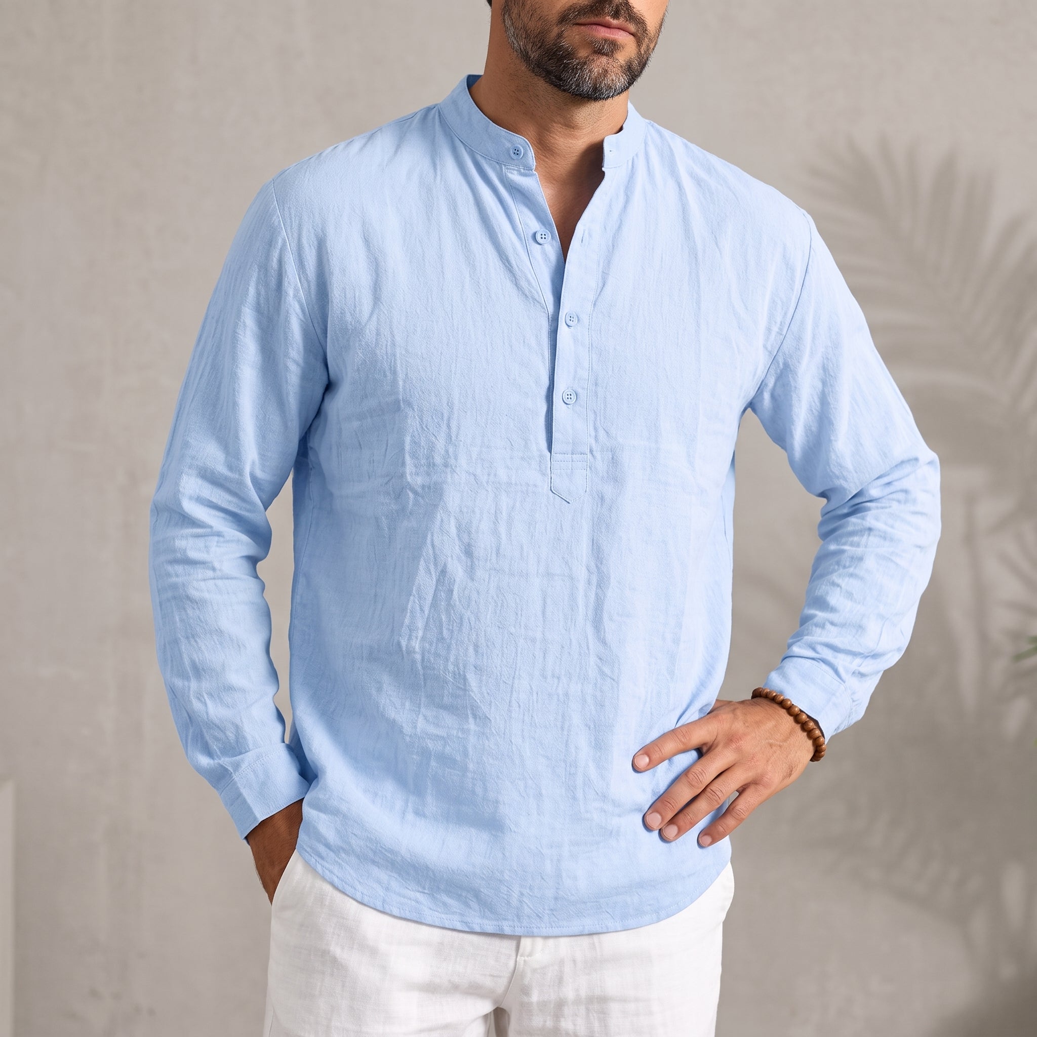 Louis - Men's Casual Grandad Collar  Long Sleeve Shirt