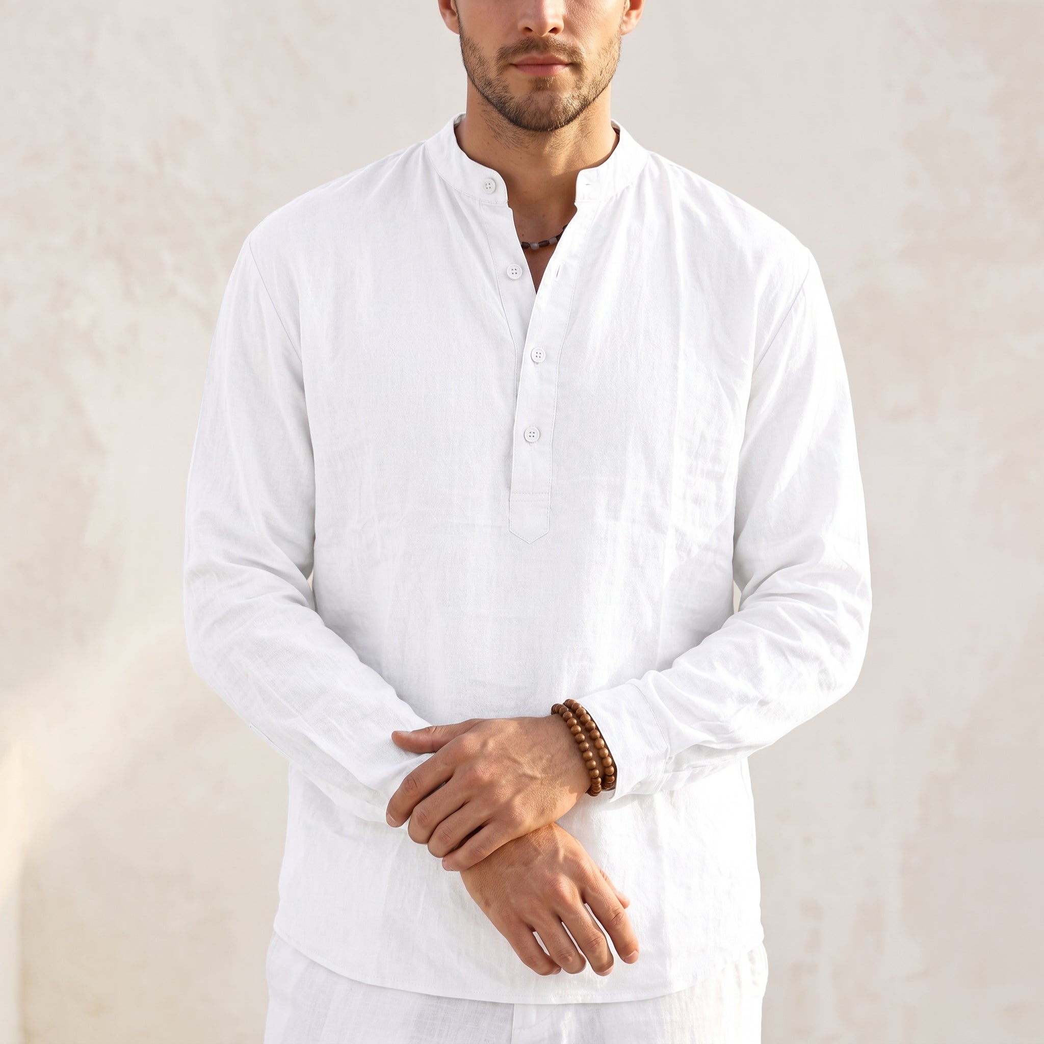 Louis - Men's Casual Grandad Collar  Long Sleeve Shirt