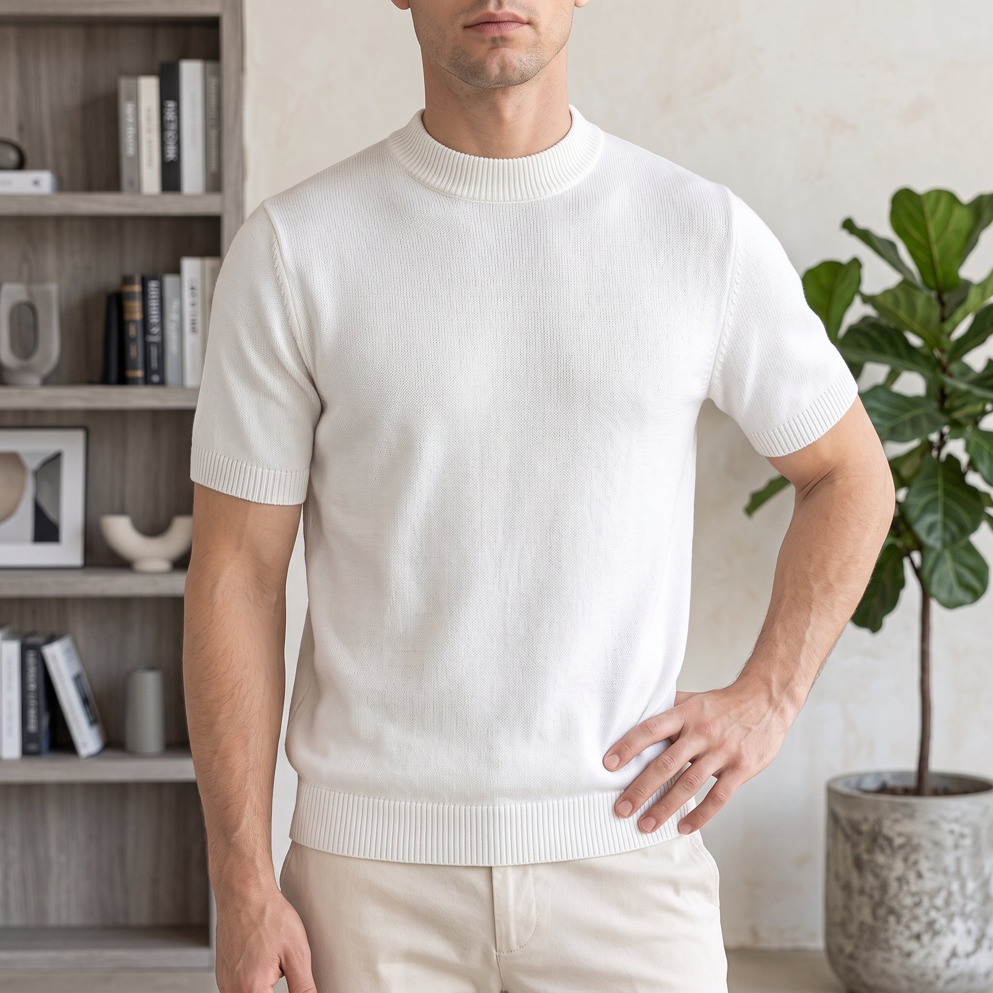 Thomas - Men's Summer Slim Fit Ribbed Mock Neck T-Shirt