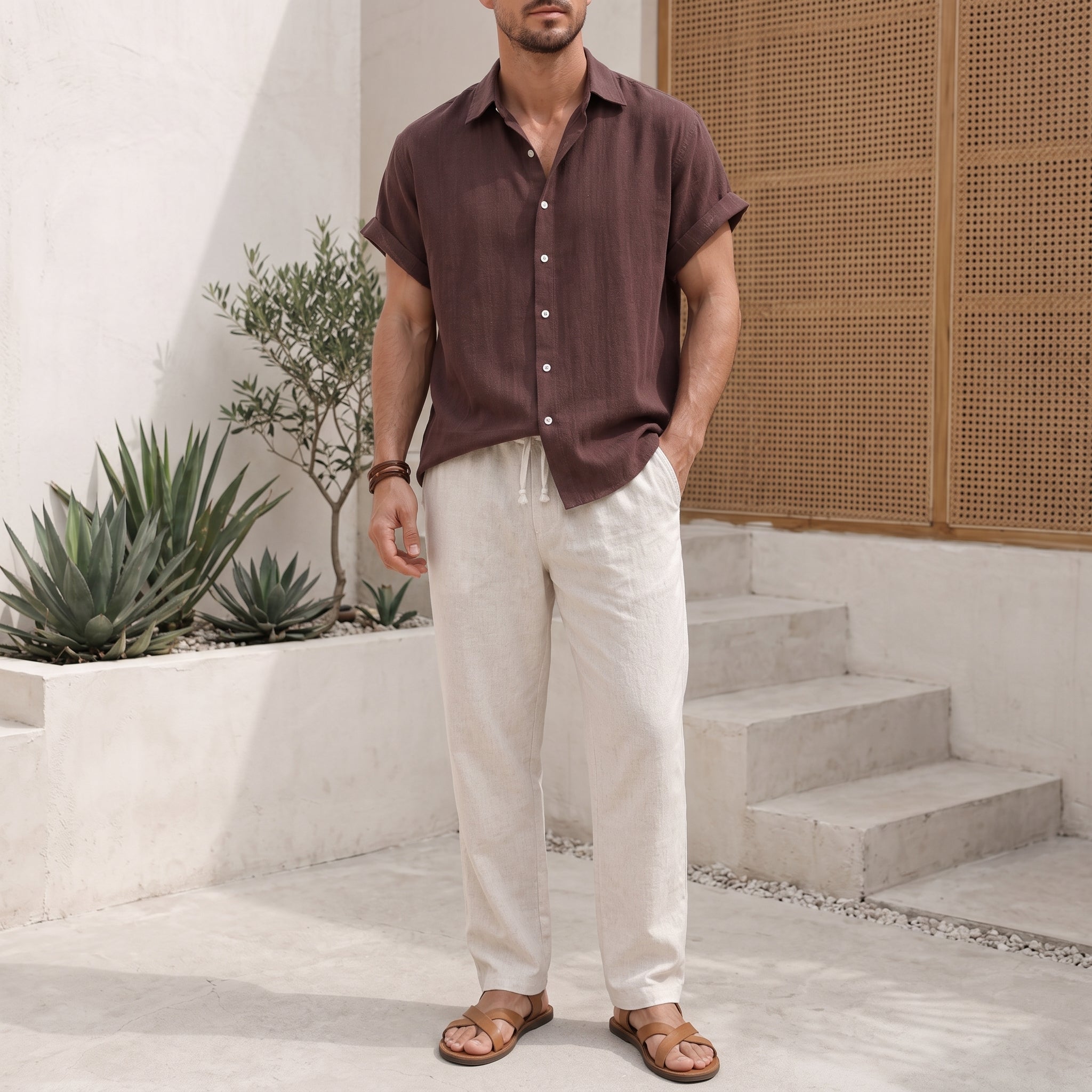 George - Men's Summer Point Collar Elasticated Waist Co-ord Set