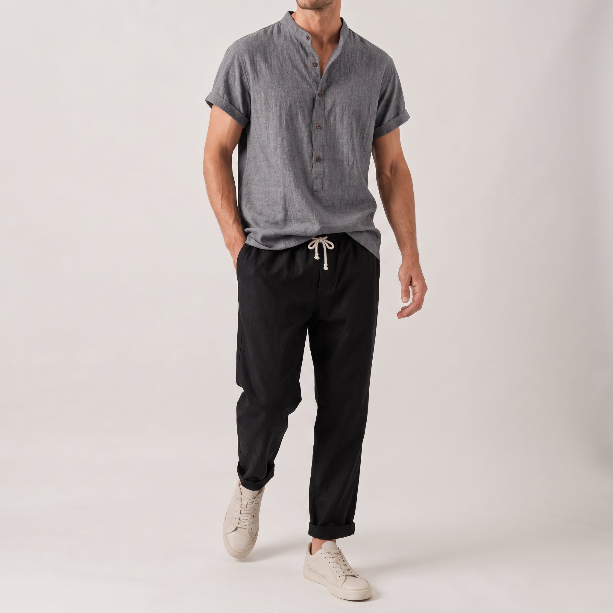Oliver - Men's Summer Mandarin Collar Button Placket  Co-ord Set