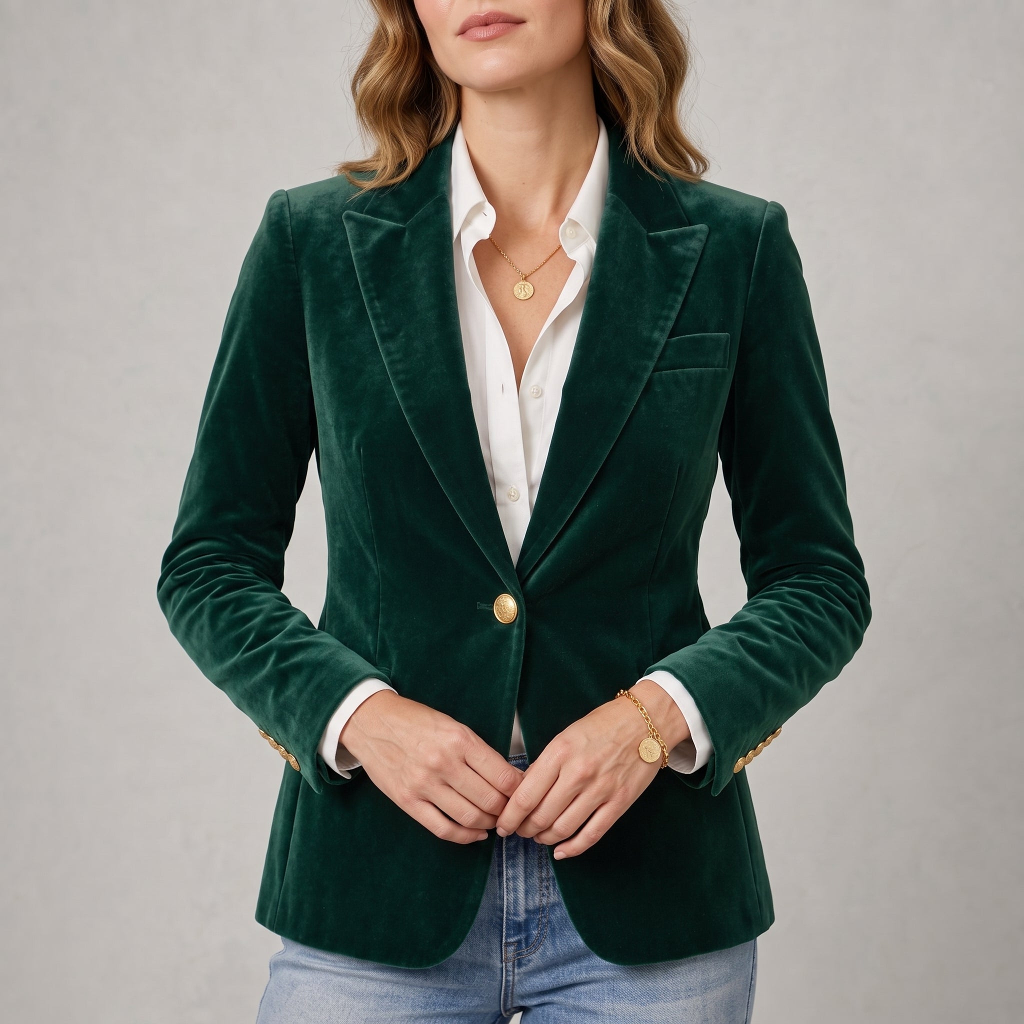 Sophie - Women's Tailored Single-Breasted Blazer with Gold Buttons