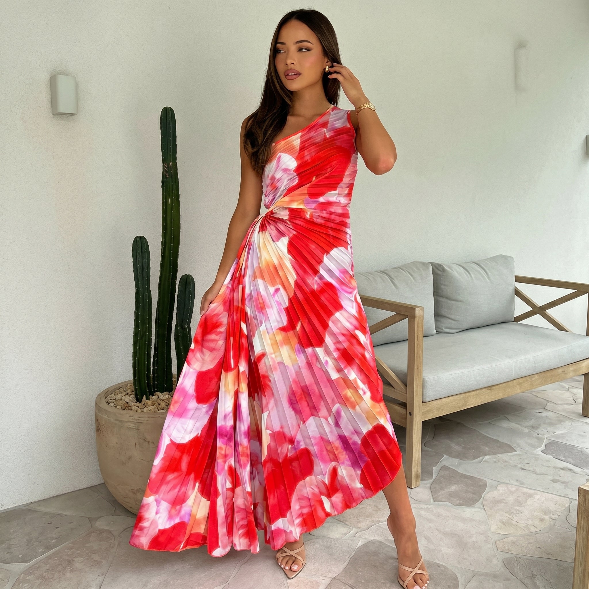 Serena - Women's Summer Floral One-Shoulder Maxi Dress