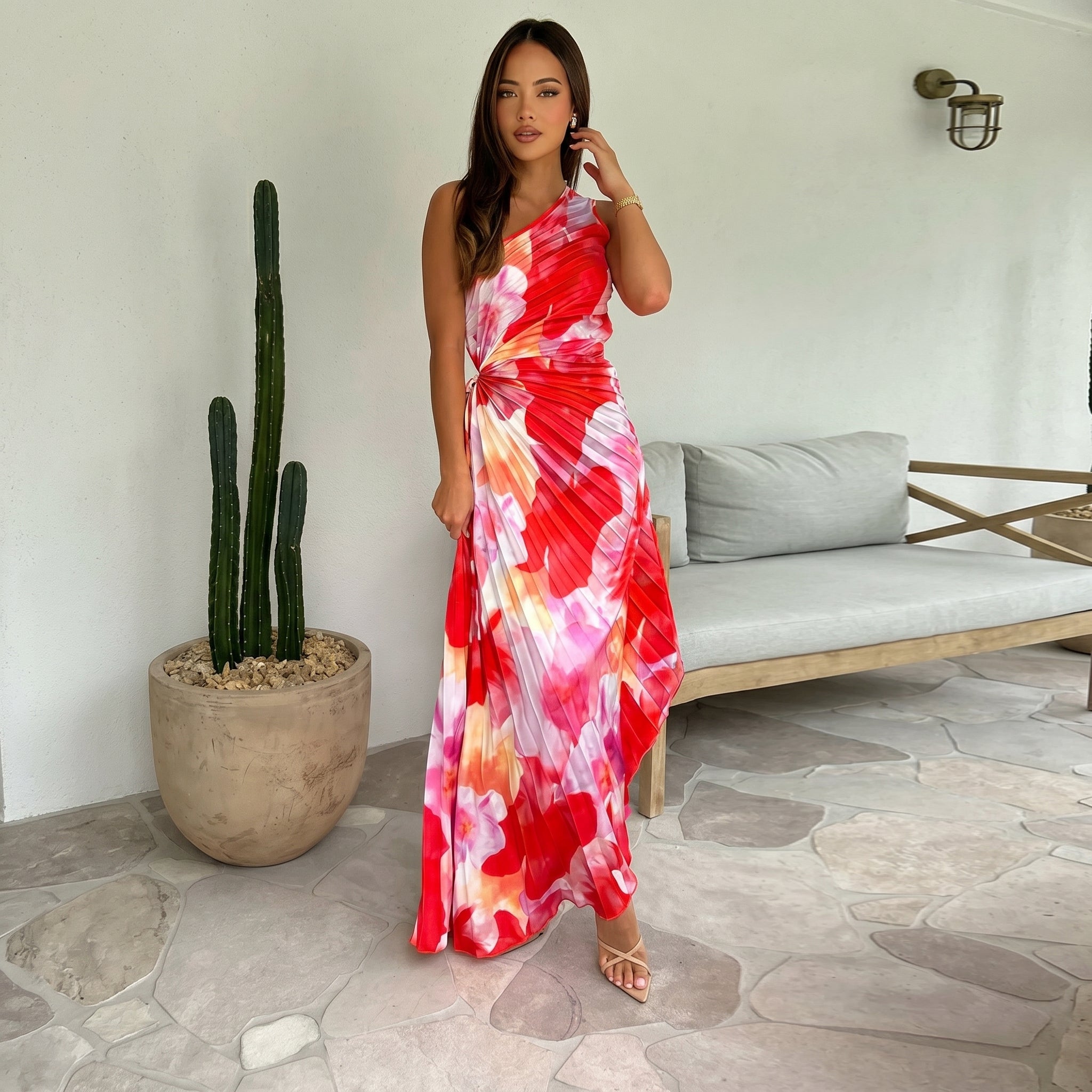 Serena - Women's Summer Floral One-Shoulder Maxi Dress