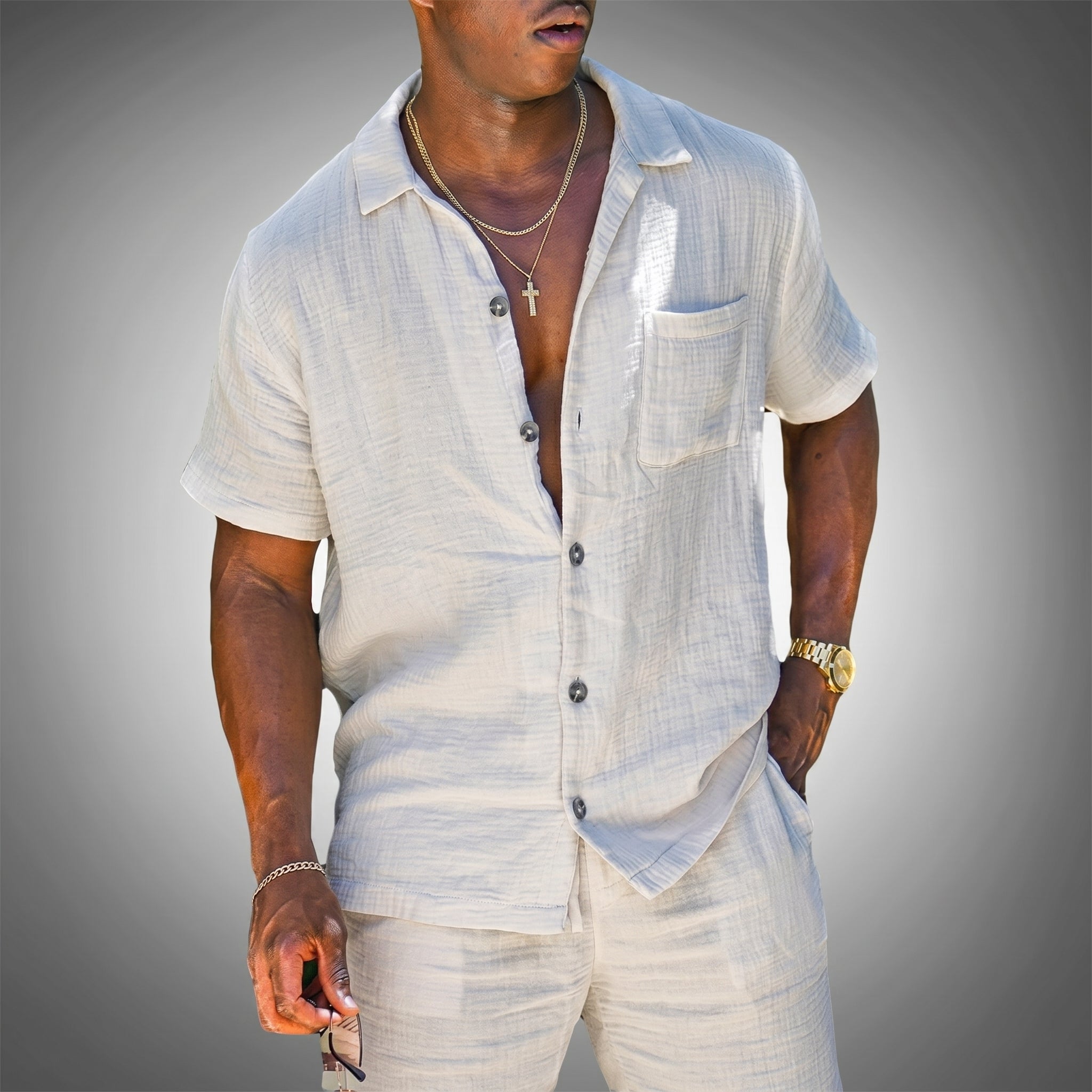 Arthur - Men's Summer Button-Down Shirt Co-ord Set