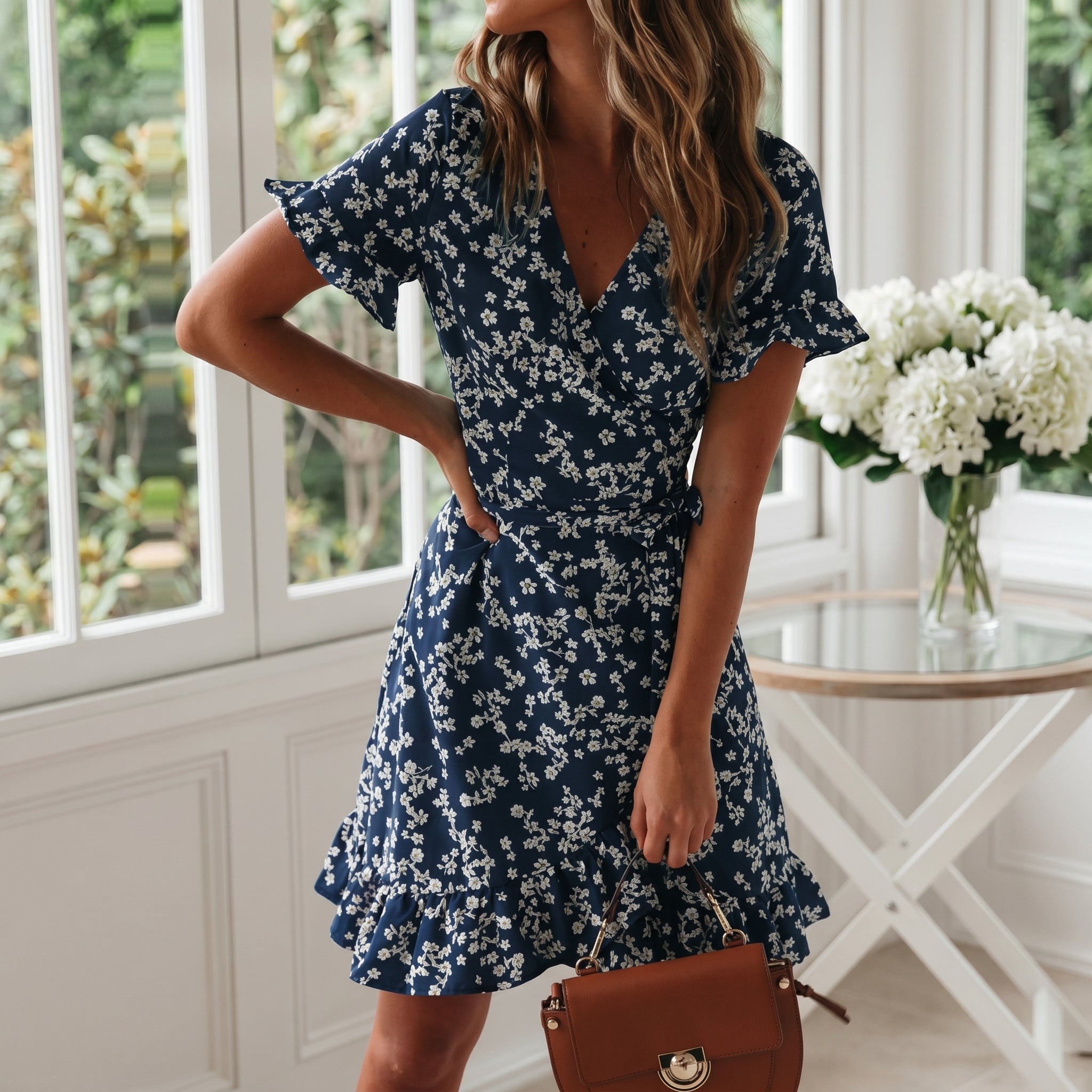 Georgia - Women's Summer Floral Ruffle Hem Mini Dress