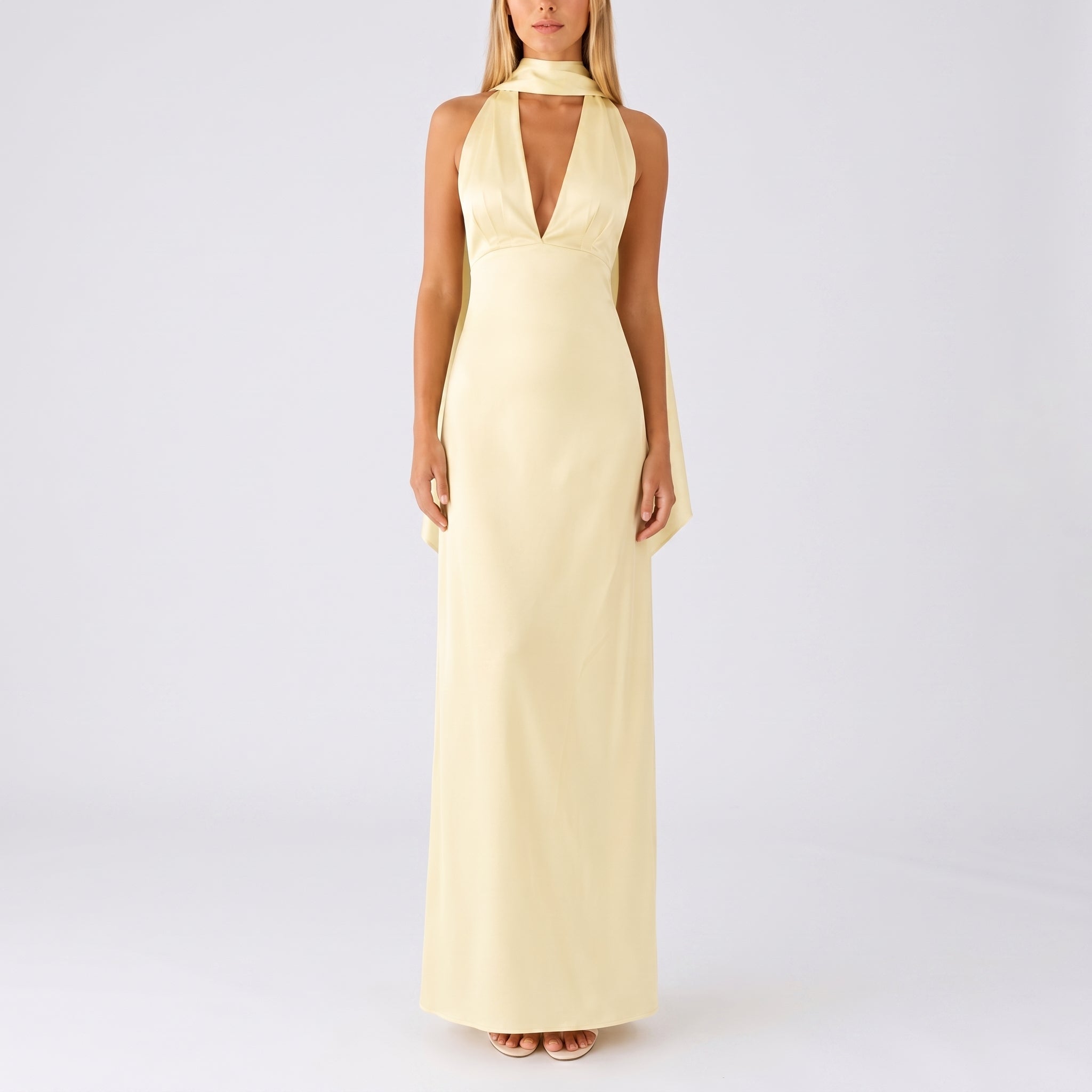 Clara - Women's Wedding Guest Maxi Dress with Neck Scarf