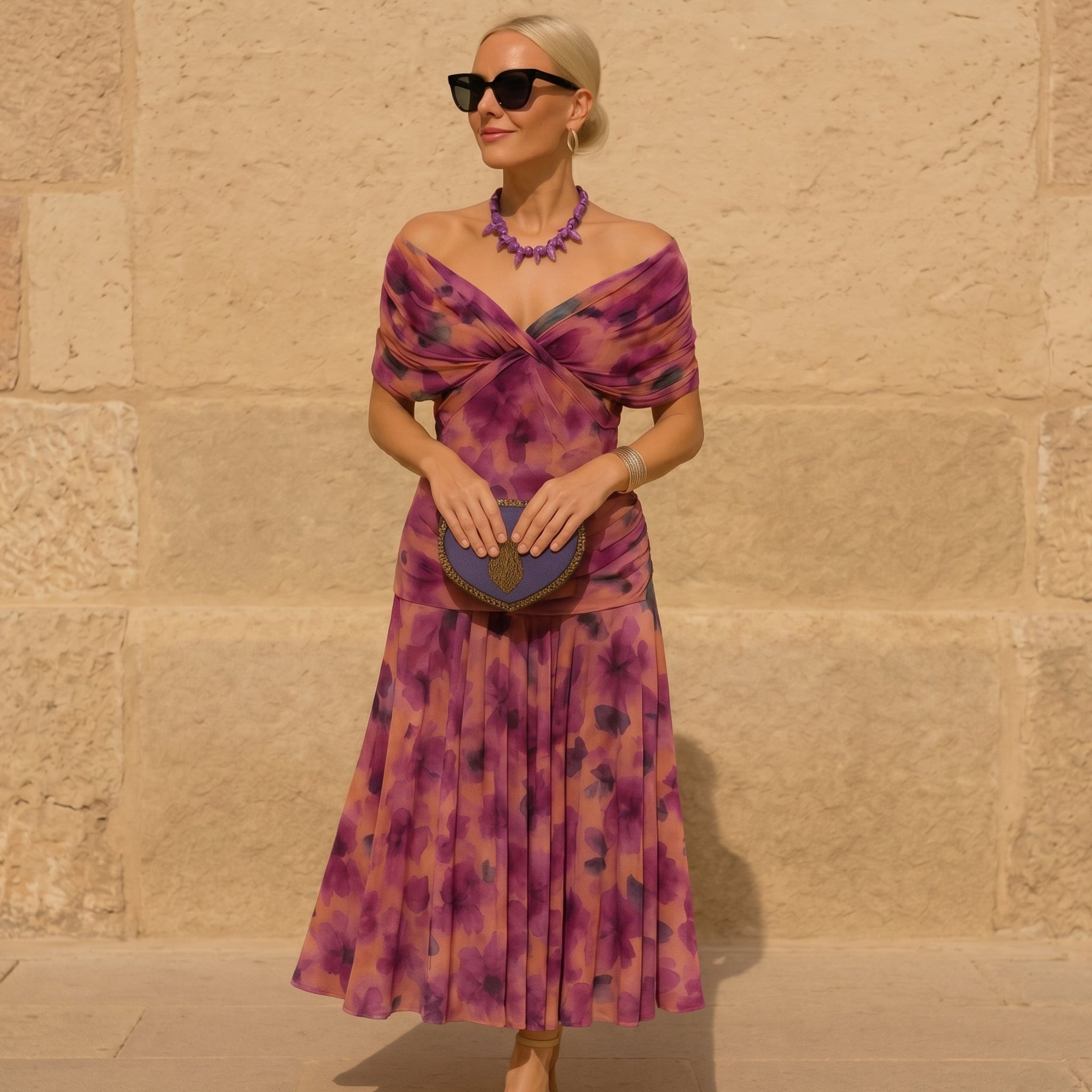 Margot - Women's Evening Vintage Floral Midi Dress
