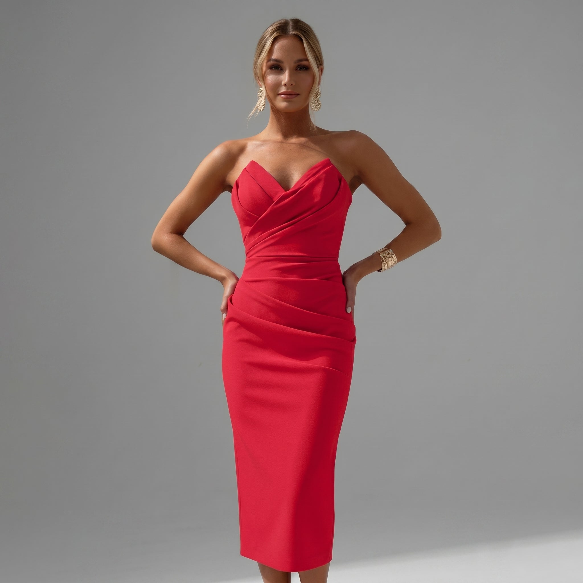 Isla - Women's Party Ruched Bodycon Midi Dress