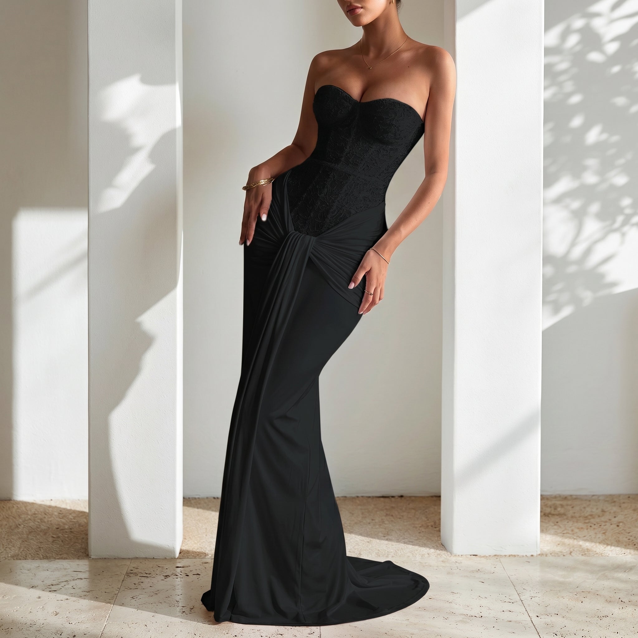 Rosa - Women's Evening Lace Corset Maxi Dress
