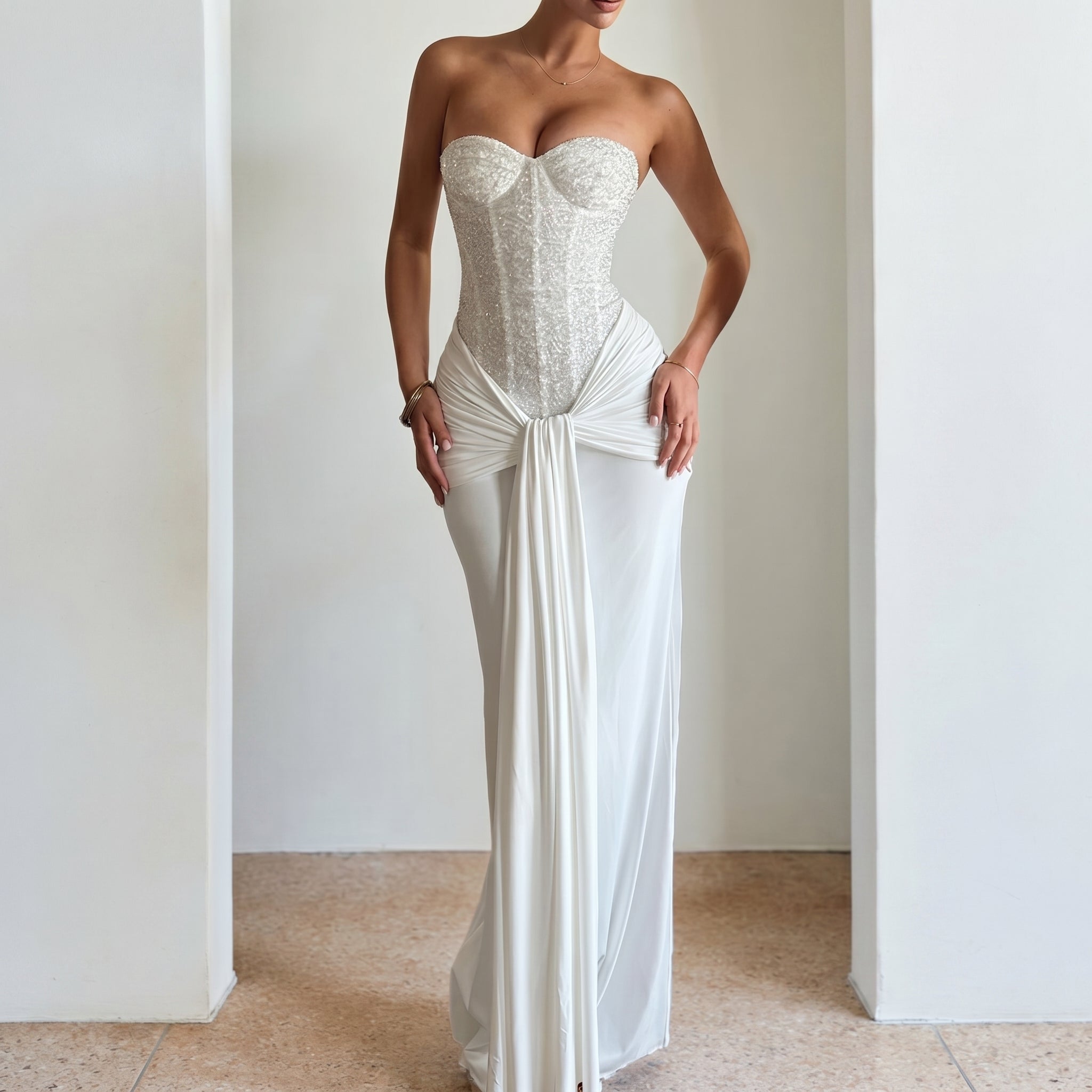Rosa - Women's Evening Lace Corset Maxi Dress