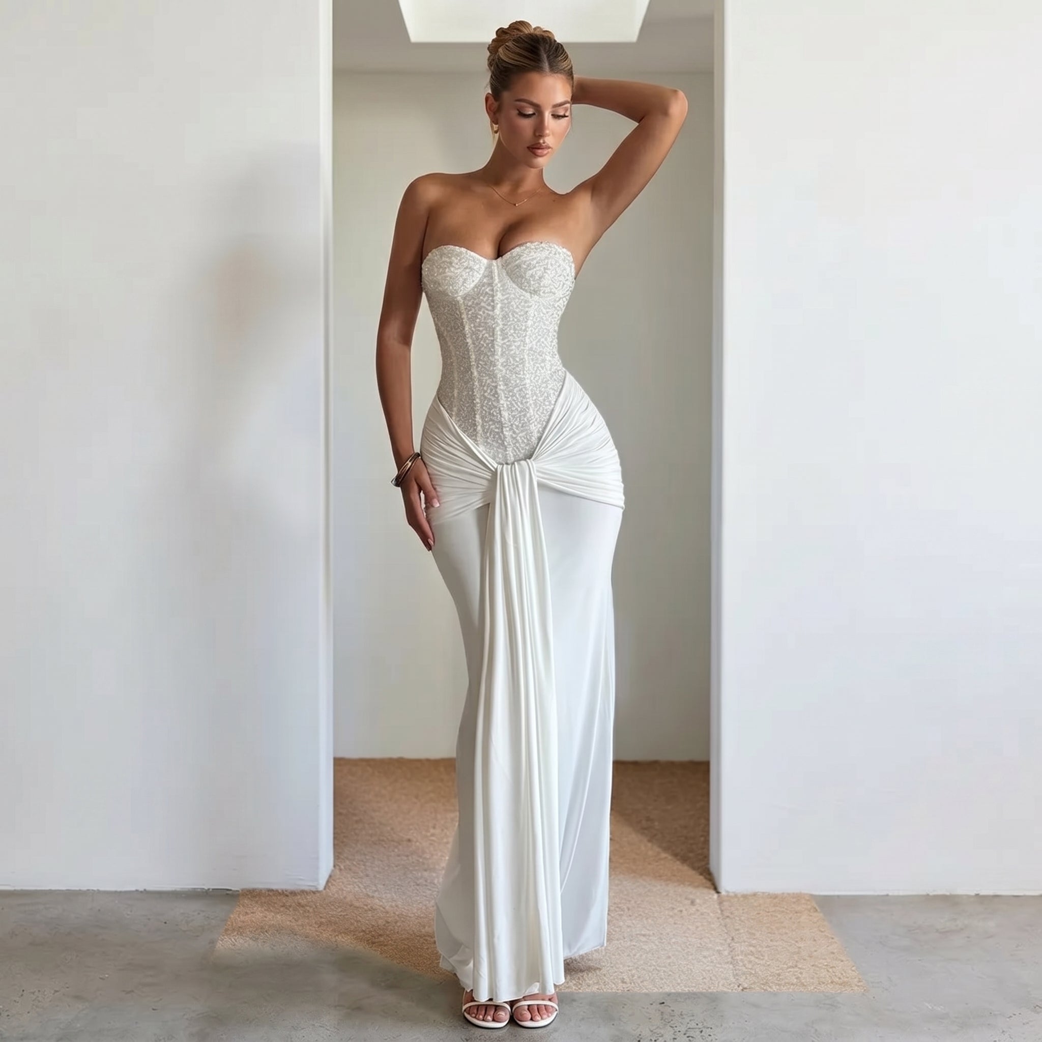 Rosa - Women's Evening Lace Corset Maxi Dress