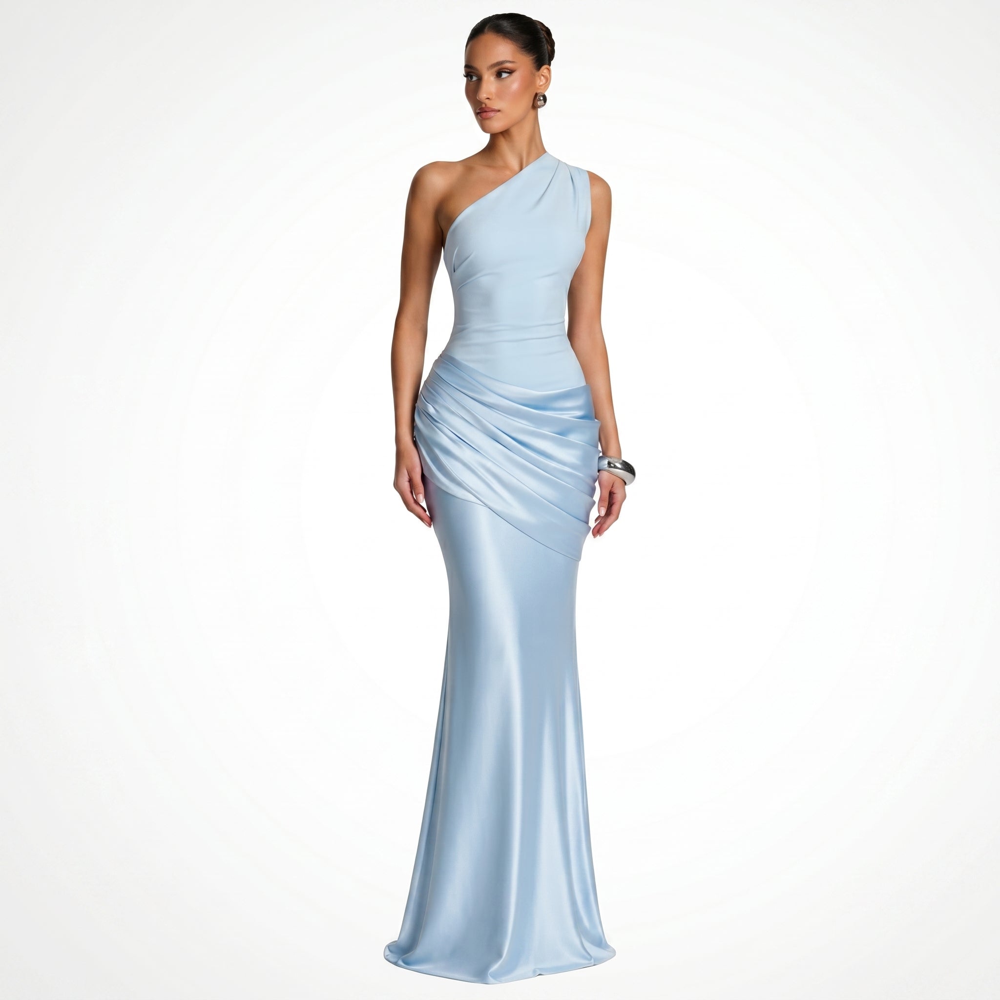 Sofia - Women's One Shoulder Ruched Evening Maxi Dress