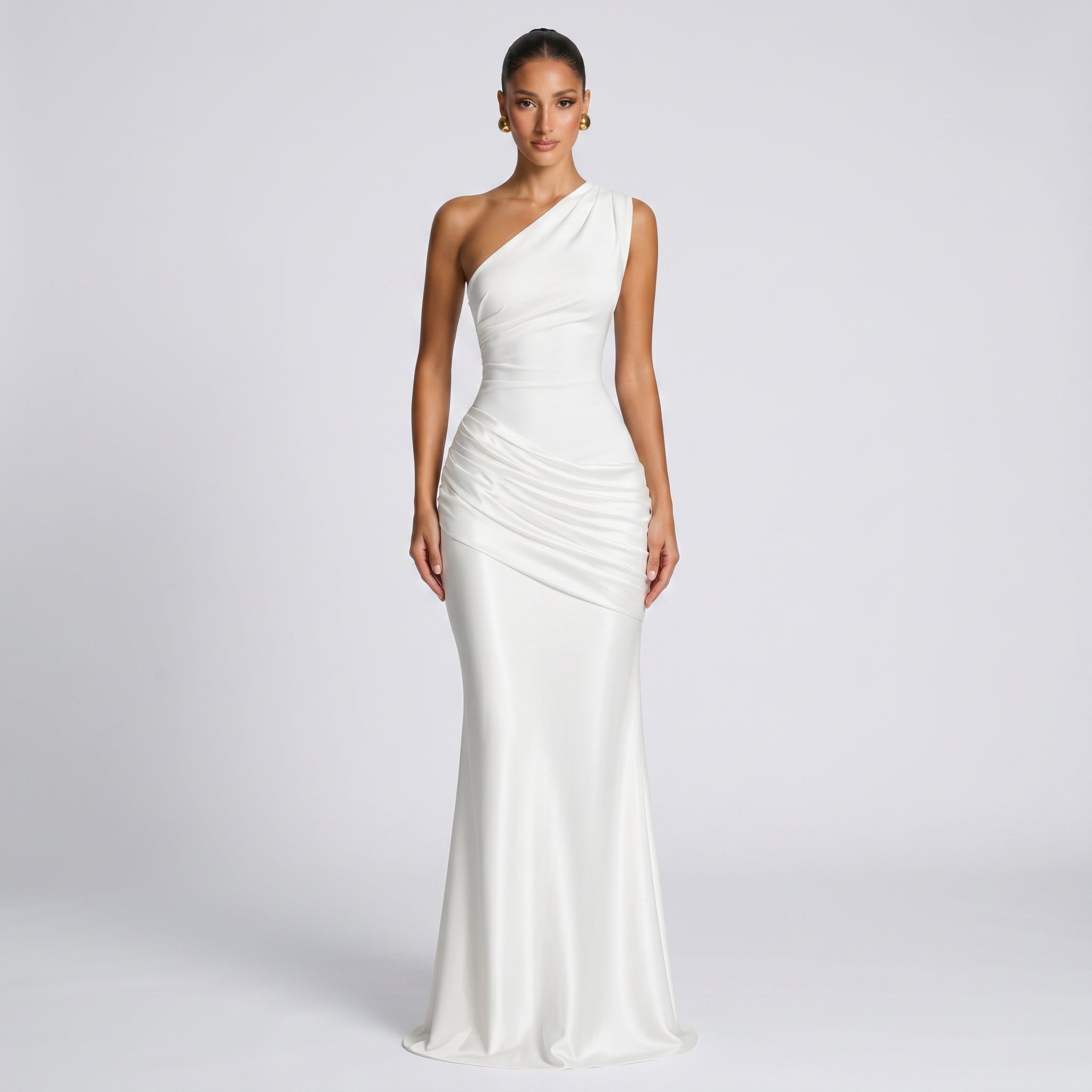 Sofia - Women's One Shoulder Ruched Evening Maxi Dress
