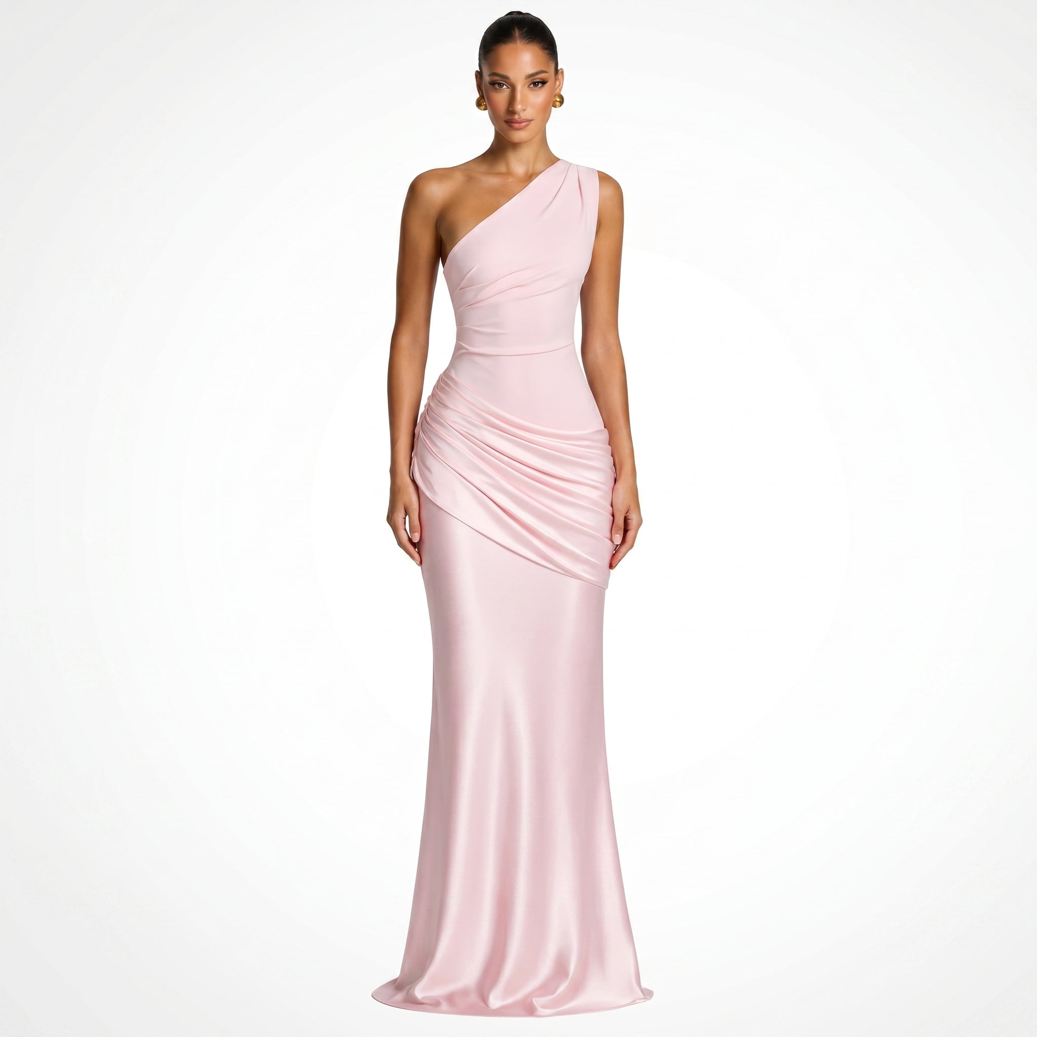 Sofia - Women's One Shoulder Ruched Evening Maxi Dress