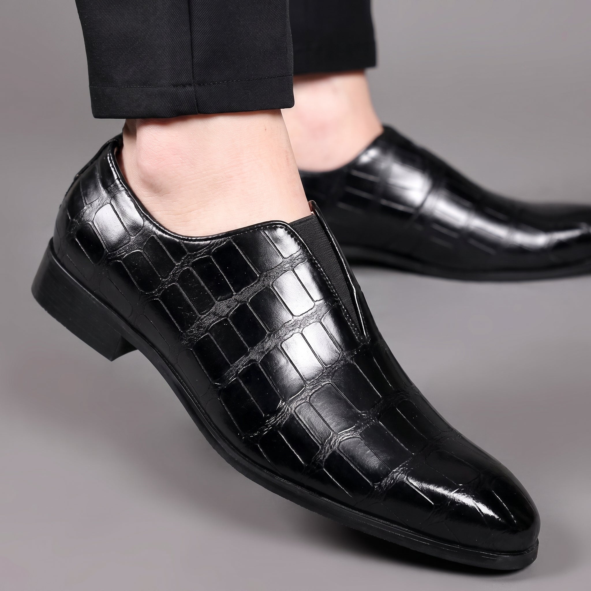 Oliver - Men's Croc Embossed Pointed Toe Wedding Shoes