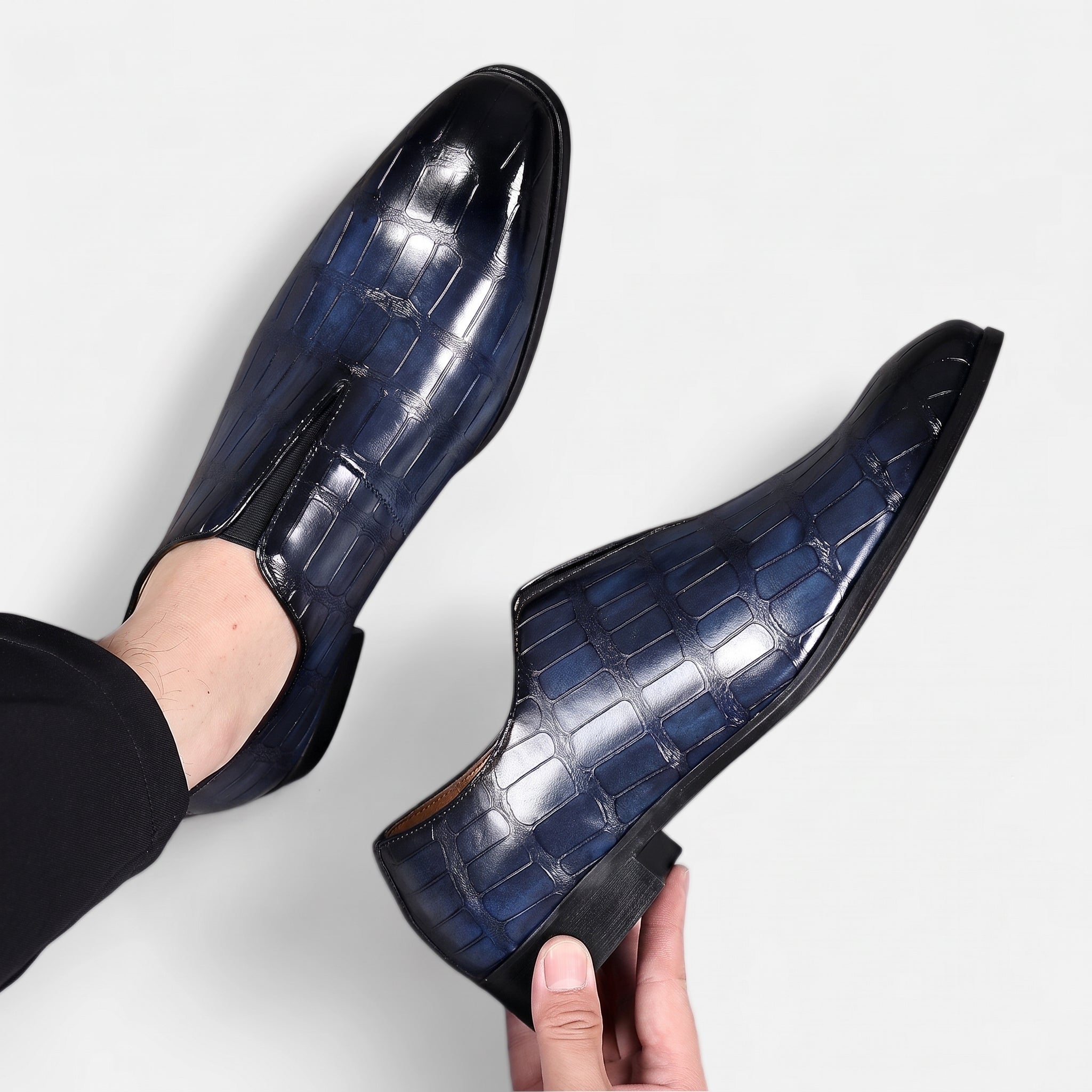 Oliver - Men's Croc Embossed Pointed Toe Wedding Shoes