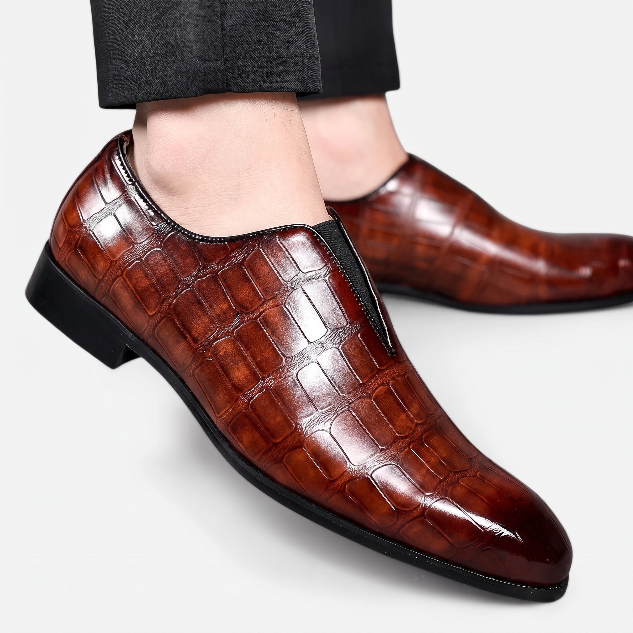 Oliver - Men's Croc Embossed Pointed Toe Wedding Shoes