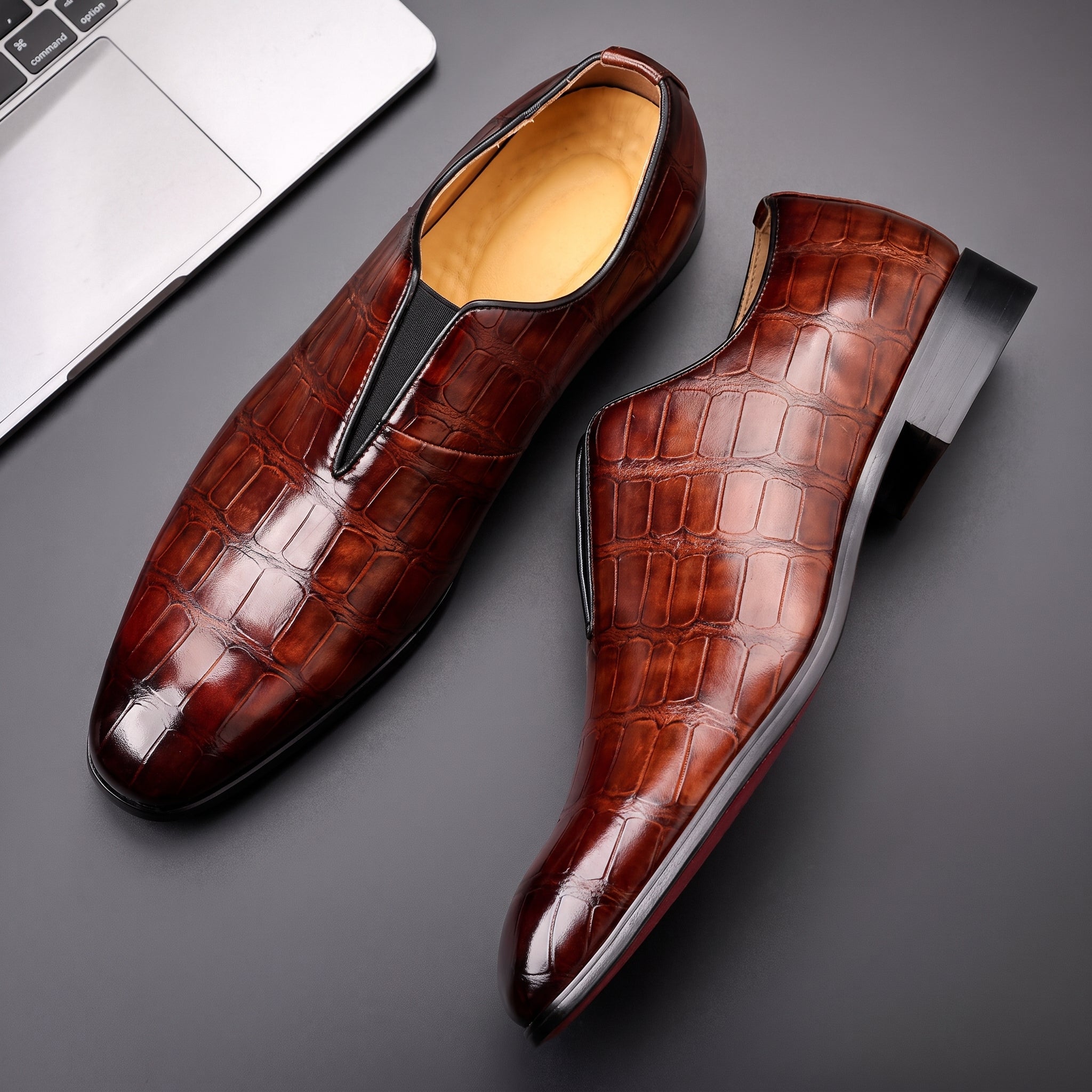Oliver - Men's Croc Embossed Pointed Toe Wedding Shoes