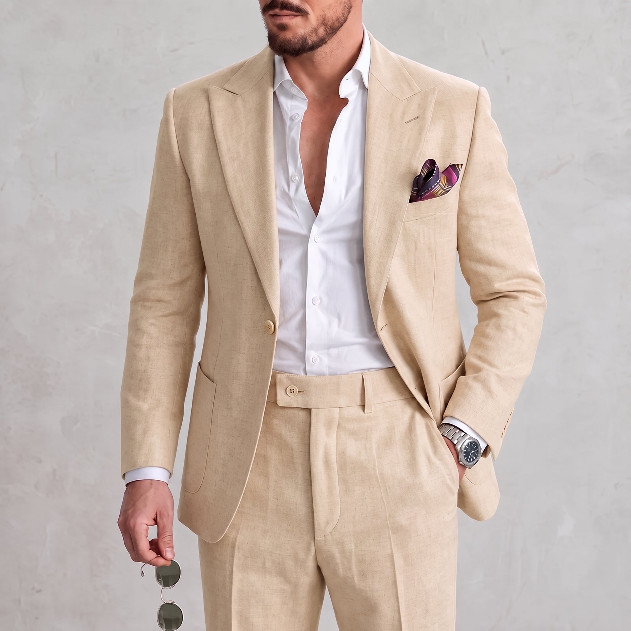 James - Men's Slim Fit Peaked Lapel Two-Piece Wedding Guest Suit