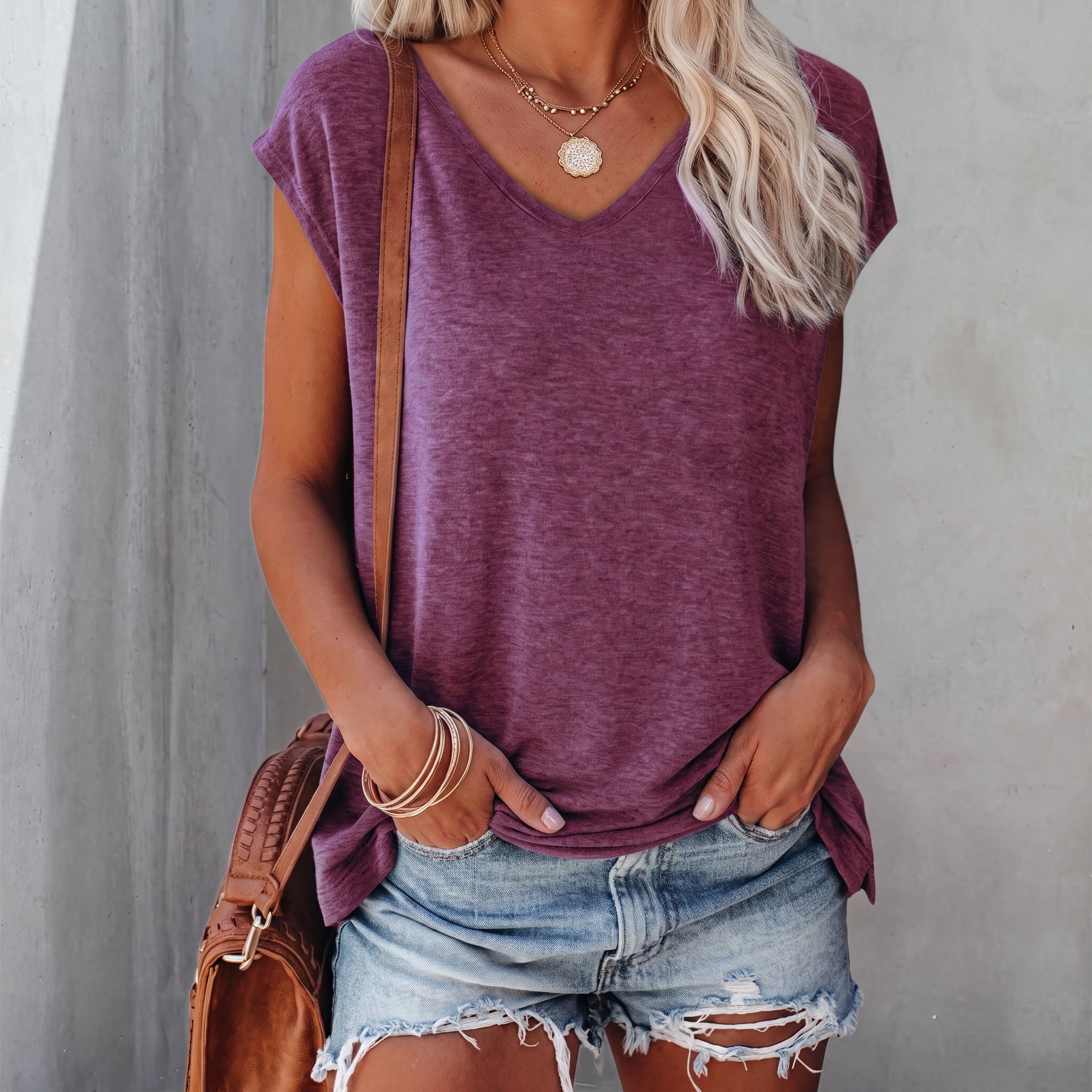 Olivia - Women's Summer V-Neck Cap Sleeve T-Shirt