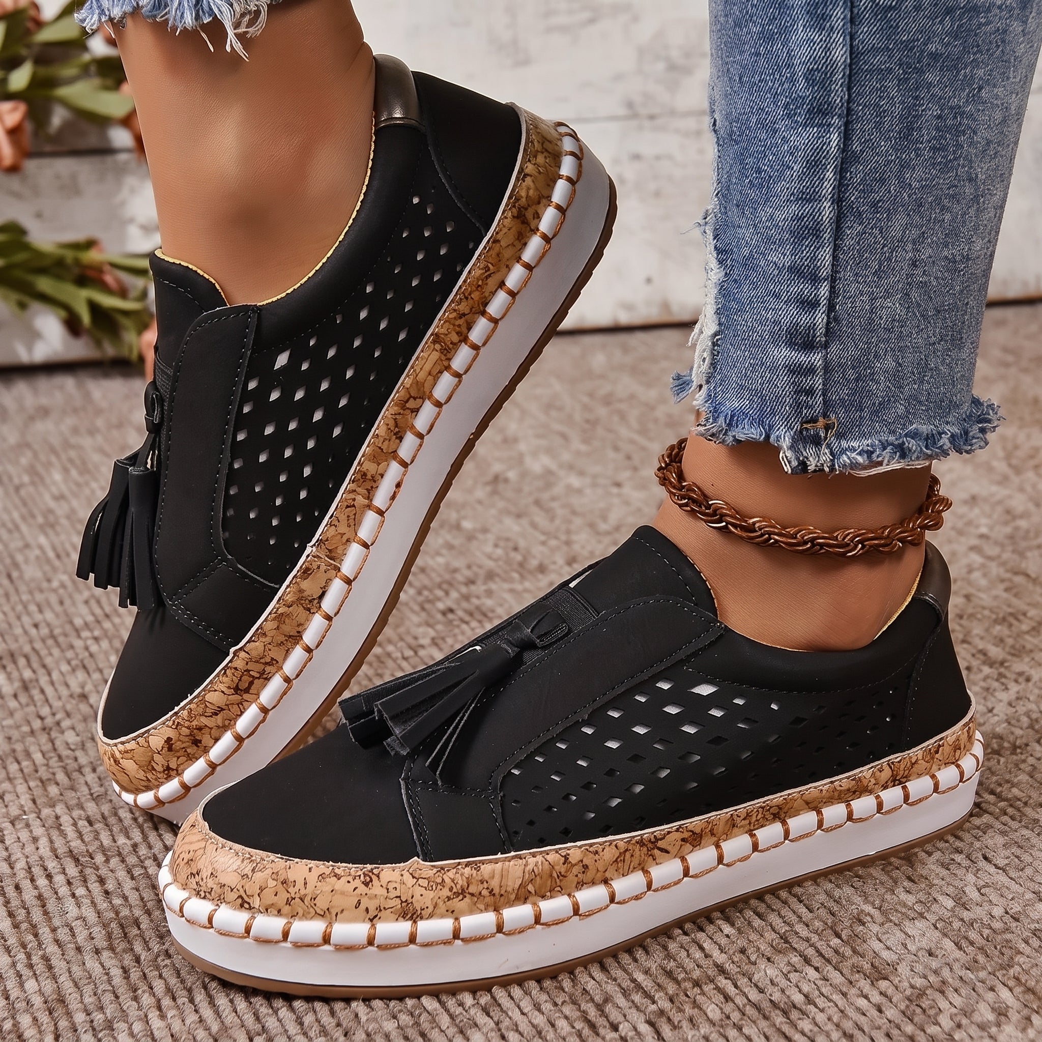 Leonie – Women's Orthopaedic Tassel Detail Slip-On Trainers