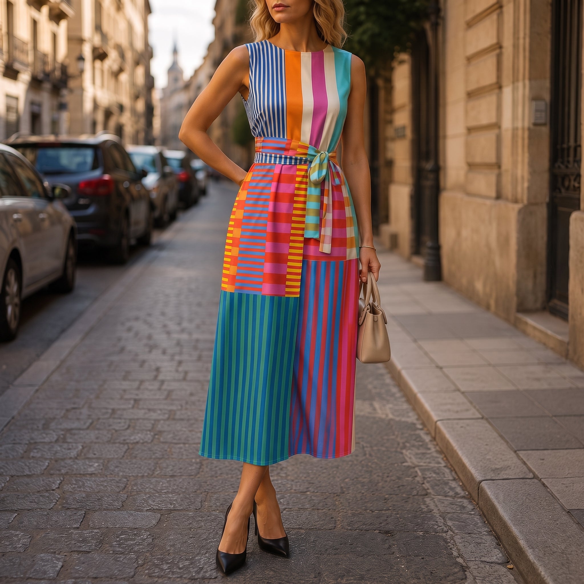 Julia – Women's Summer Striped Colour Block Maxi Dress