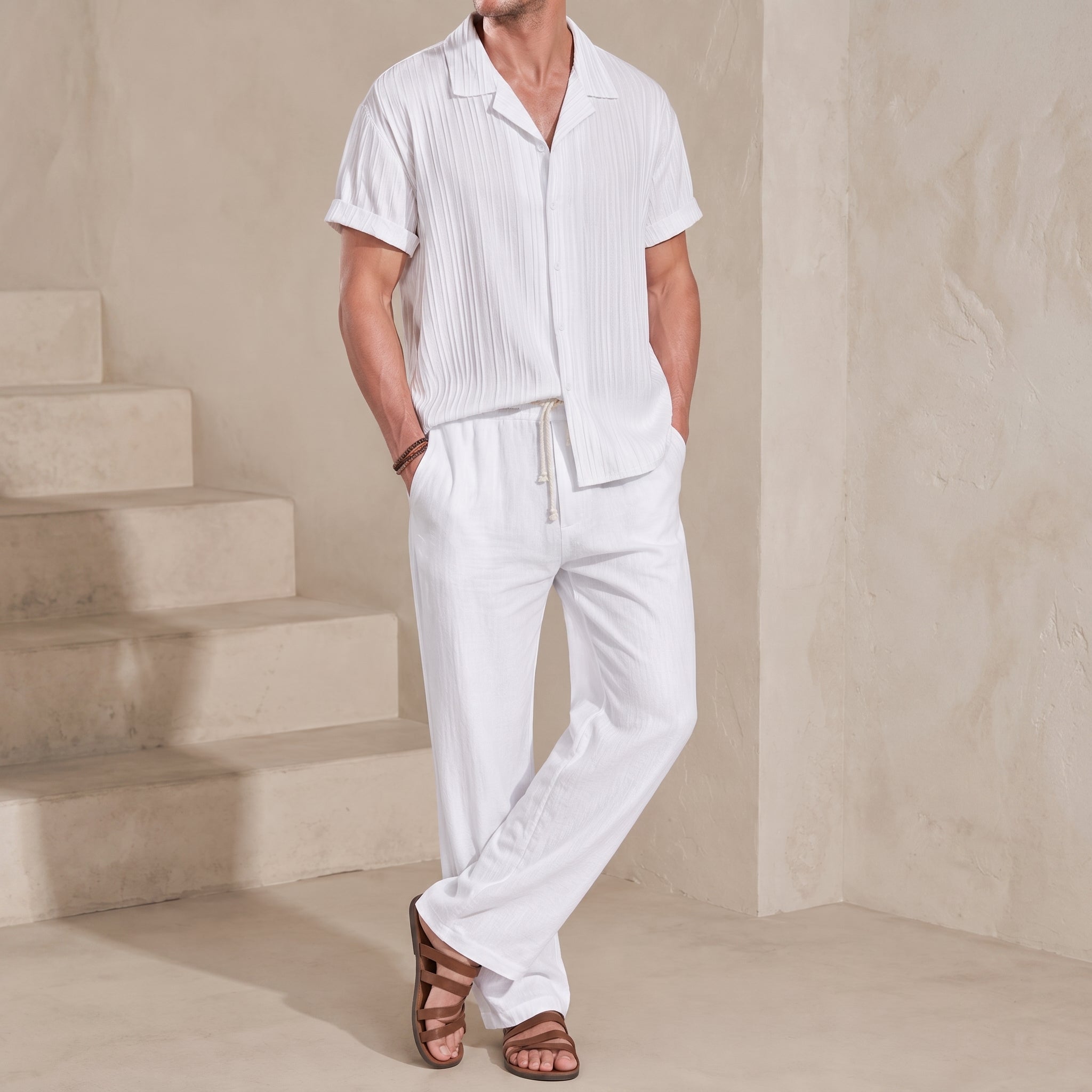 Daniel - Men's Summer Relaxed Vertical Stripe Co-ord Set