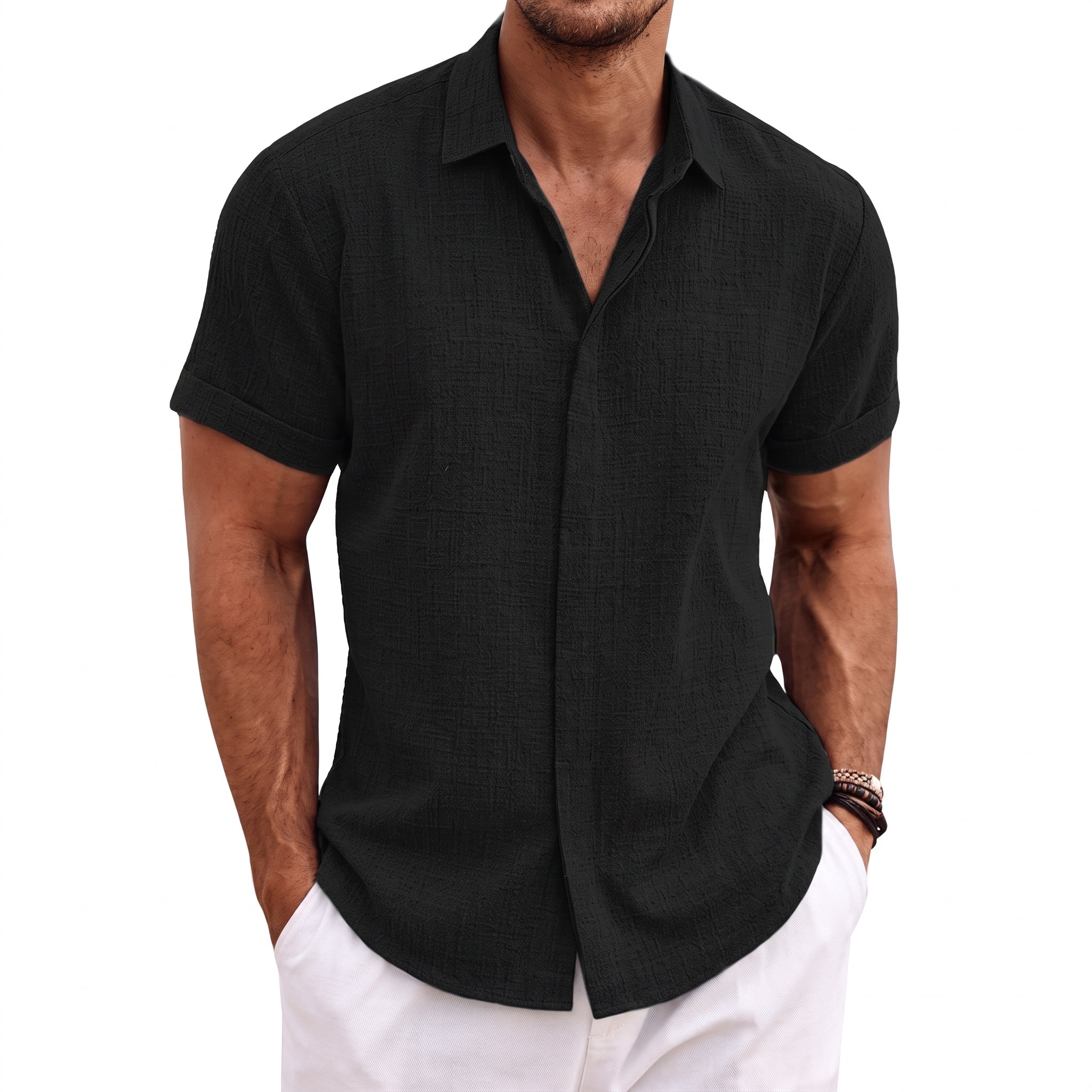 Robert - Men's Summer Concealed Placket Short Sleeve Casual Shirt